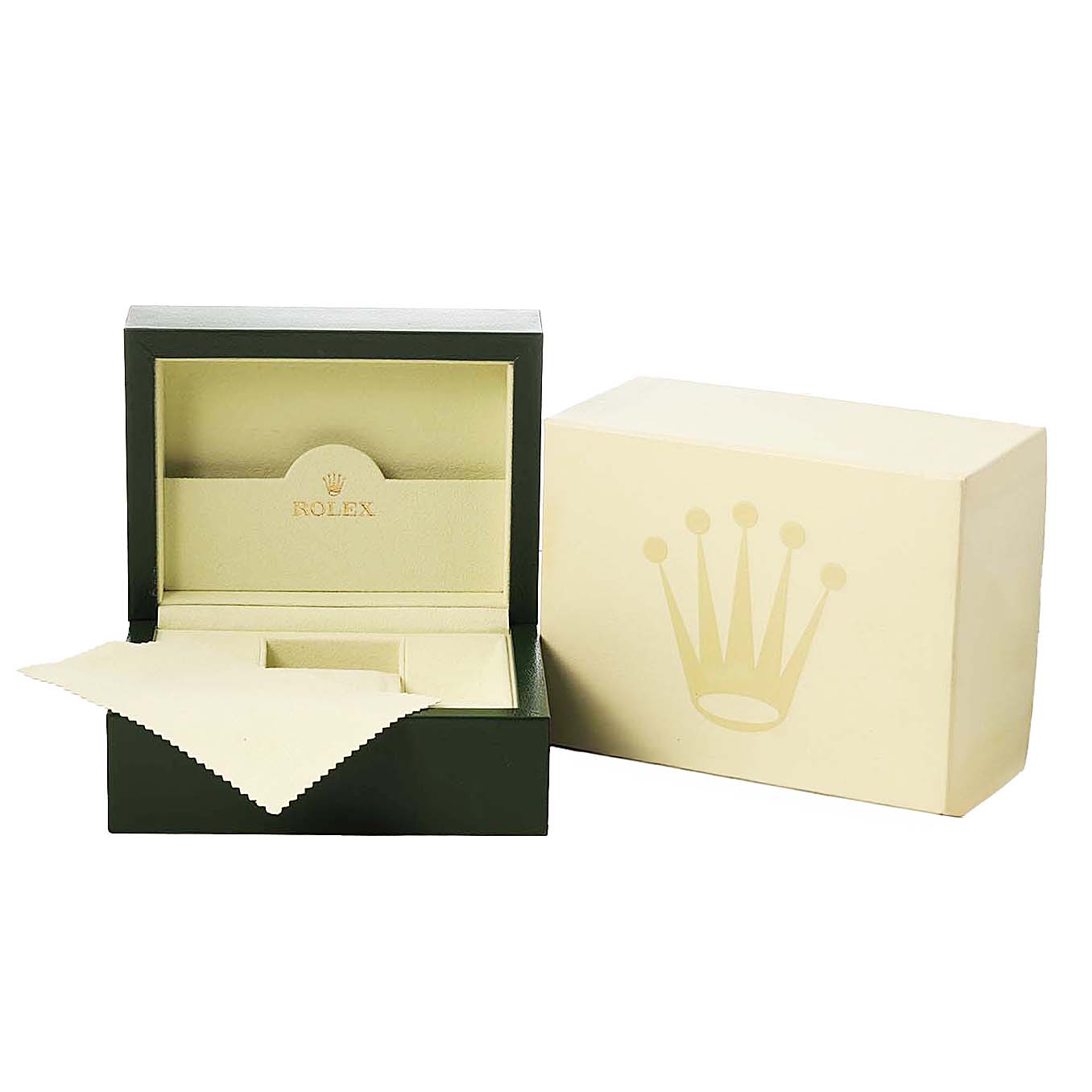 The image shows the open box and packaging for a Rolex Datejust 178241 Women's Steel and Gold (two tone) White Dial watch, with an accompanying cloth.