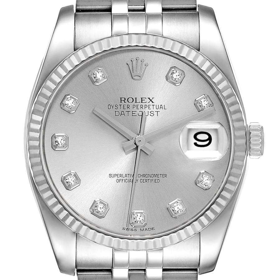 Rolex Datejust Steel White Gold Silver Diamond Dial Mens Watch 116234 SwissWatchExpo