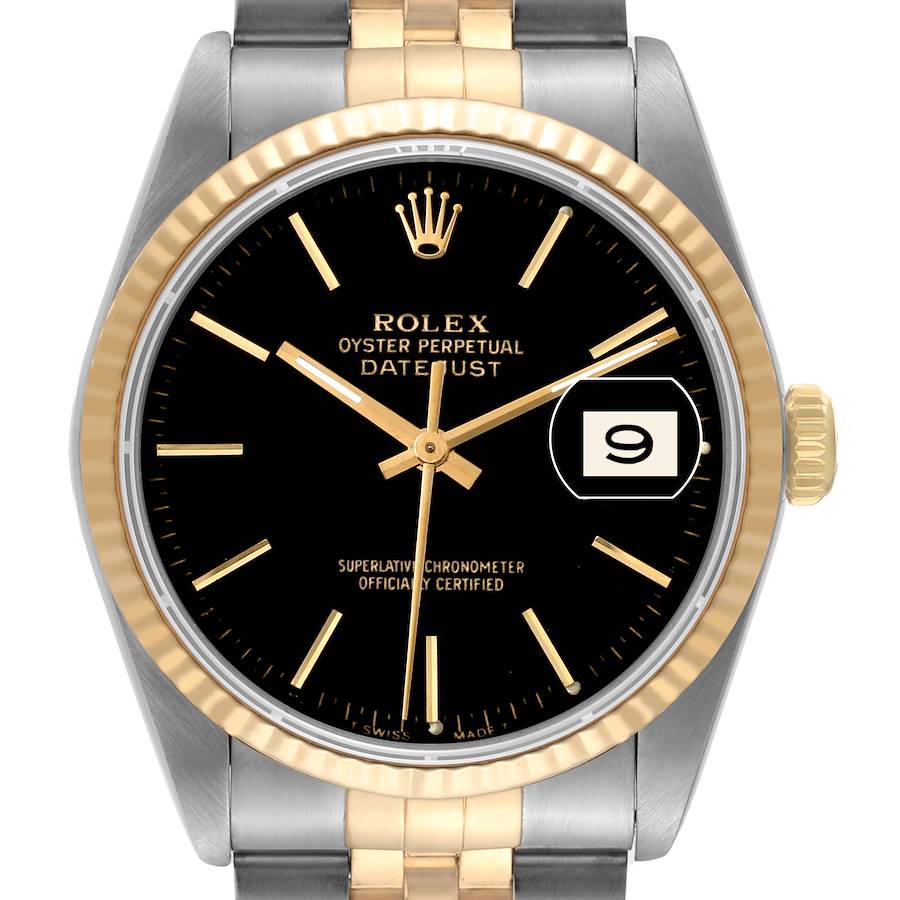 Rolex Datejust Steel Yellow Gold Black Dial Mens Watch 16233 SwissWatchExpo