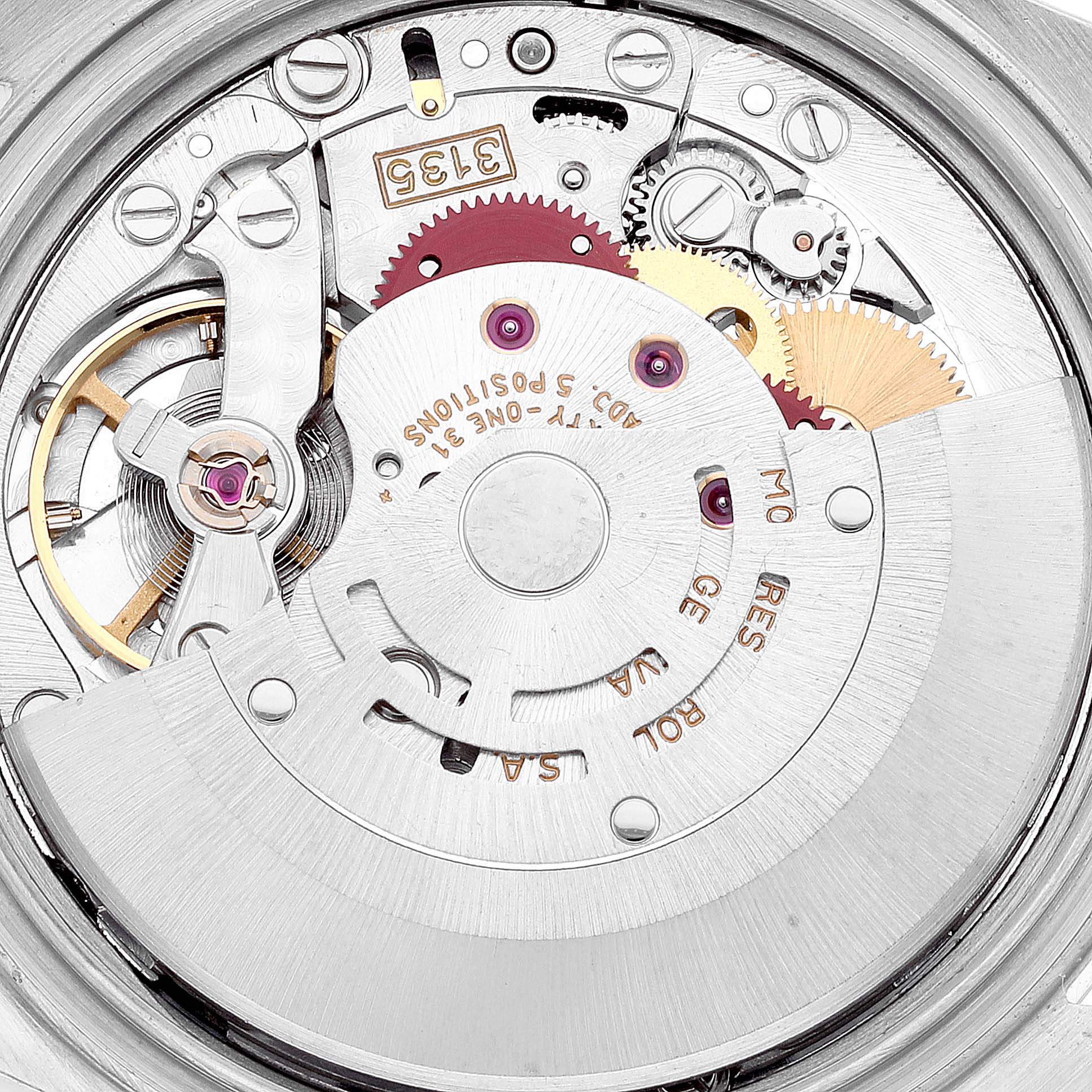 This image shows the intricate inner mechanism and movement parts of the Rolex Datejust 16233 Men's Steel and Gold (two tone) Black Dial 16233 Men's Steel and Gold (two tone) Black Dial watch.