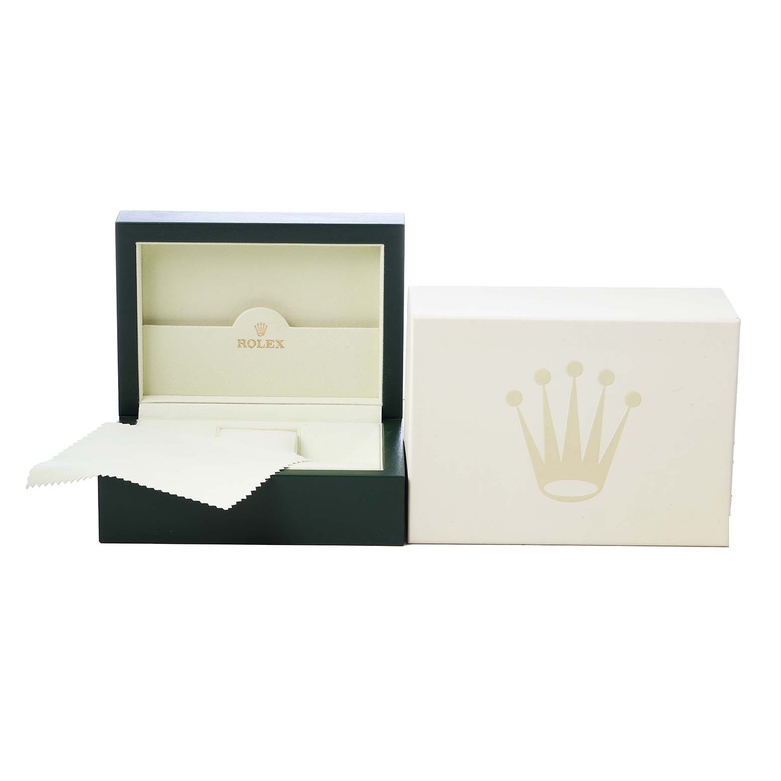 The image shows the open and empty box for a Rolex Datejust 69173 Women's Steel and Gold (two tone) White Dial watch, with its cleaning cloth and outer case.