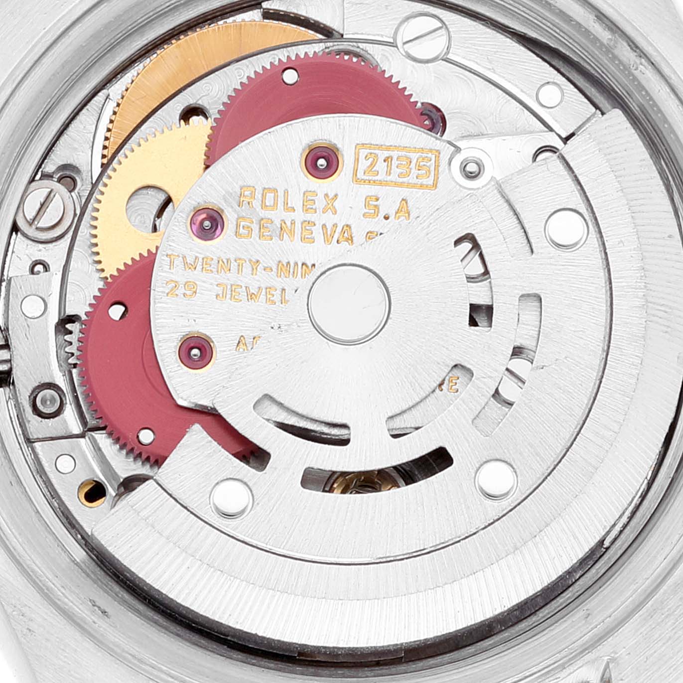 This image shows a close-up view of the movement mechanism of a Rolex Datejust 69173 Women's Steel and Gold (two tone) Silver Dial 69173 Women's Steel and Gold (two tone) Silver Dial watch.
