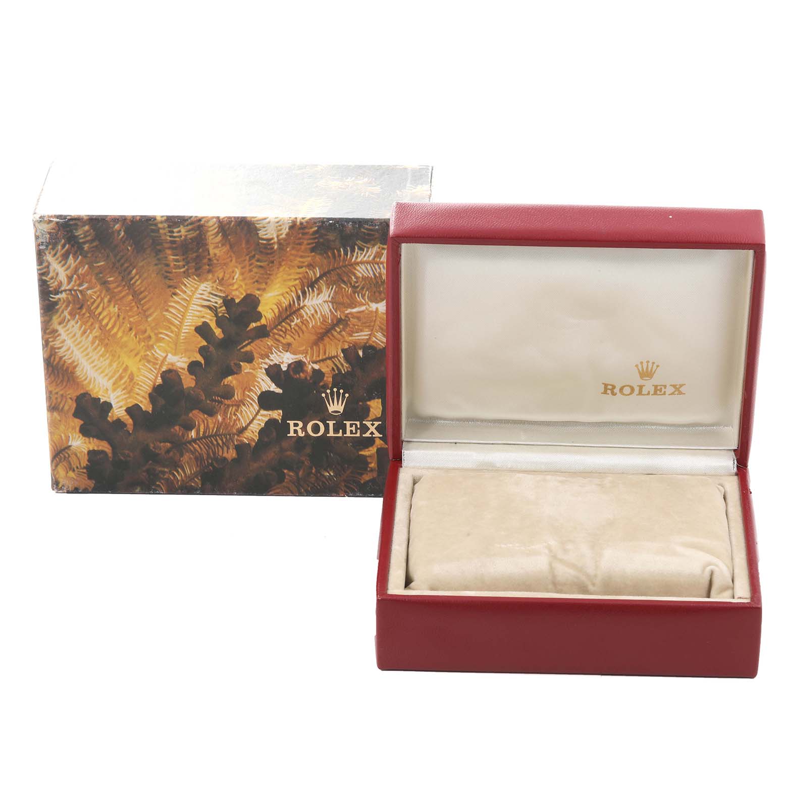 The image shows a Rolex Datejust 69173 Women's Steel and Gold (two tone) Silver Dial 69173 Women's Steel and Gold (two tone) Silver Dial watch box and packaging from a front angle, highlighting the branded inner cushion.