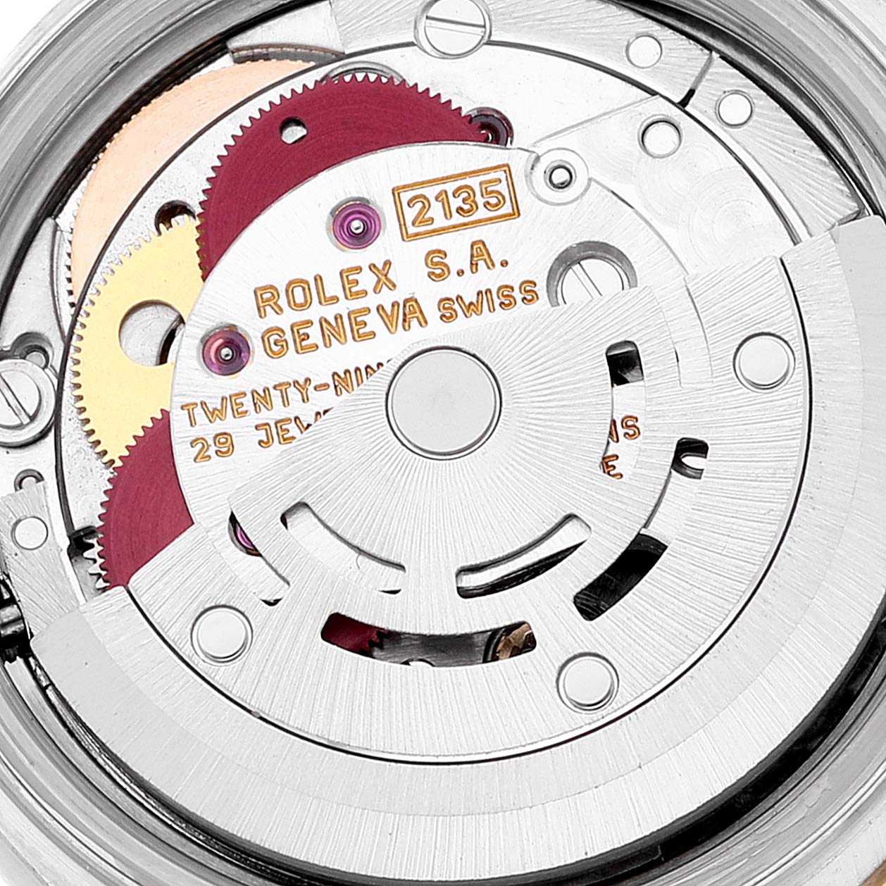 The image shows a detailed close-up of the Rolex Datejust 69173 Women's Steel and Gold (two tone) Grey Dial 69173 Women's Steel and Gold (two tone) Grey Dial watch's inner movement components.