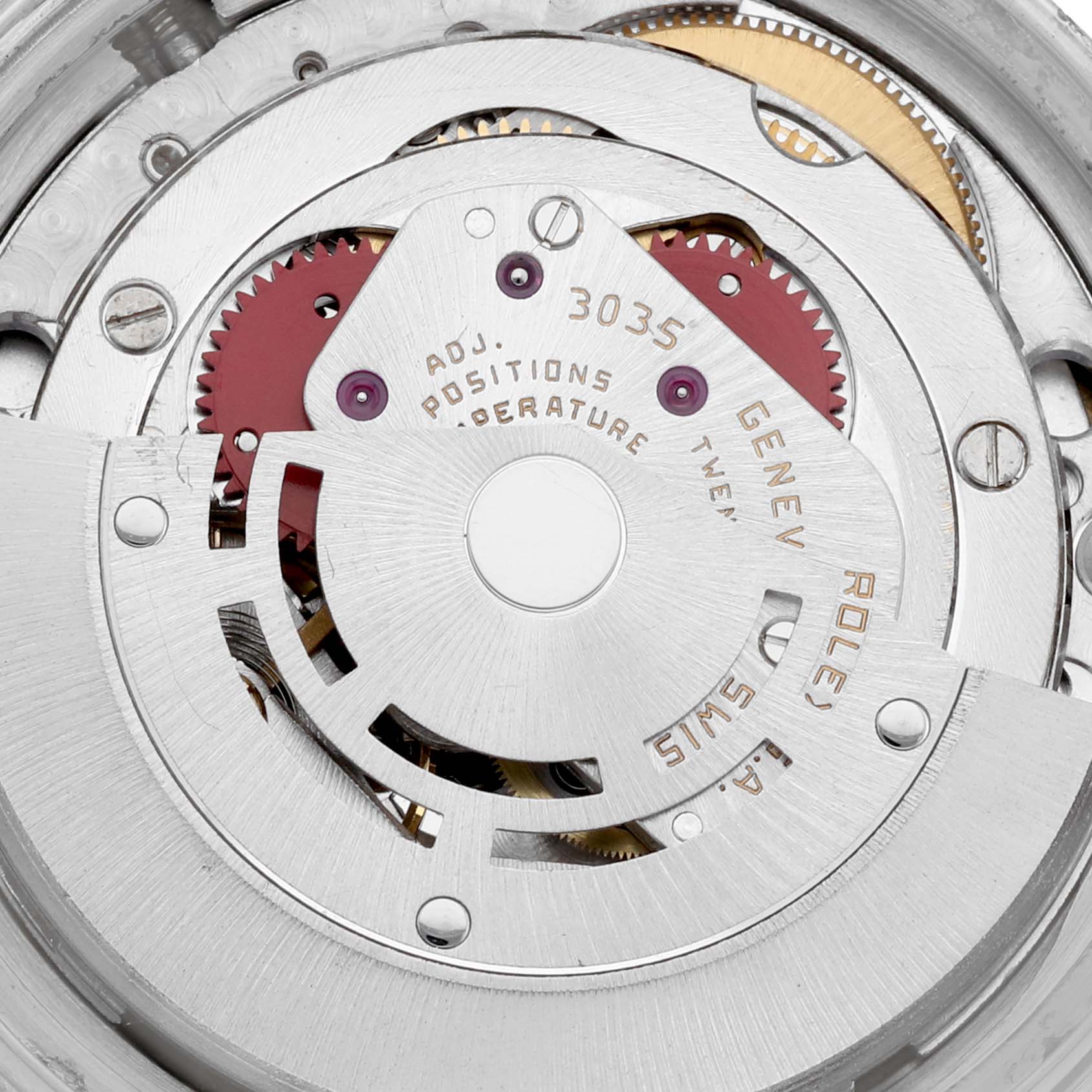 The image shows an internal view of the Rolex Vintage Collection 16013 Men's Steel and Gold (two tone) Champagne Dial 16013 Men's Steel and Gold (two tone) Champagne Dial watch's movement and gears from a top-down angle.