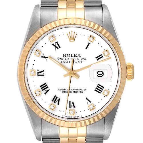 Photo of Rolex Datejust Steel Yellow Gold White Diamond Dial Mens Watch 16233 Box Papers