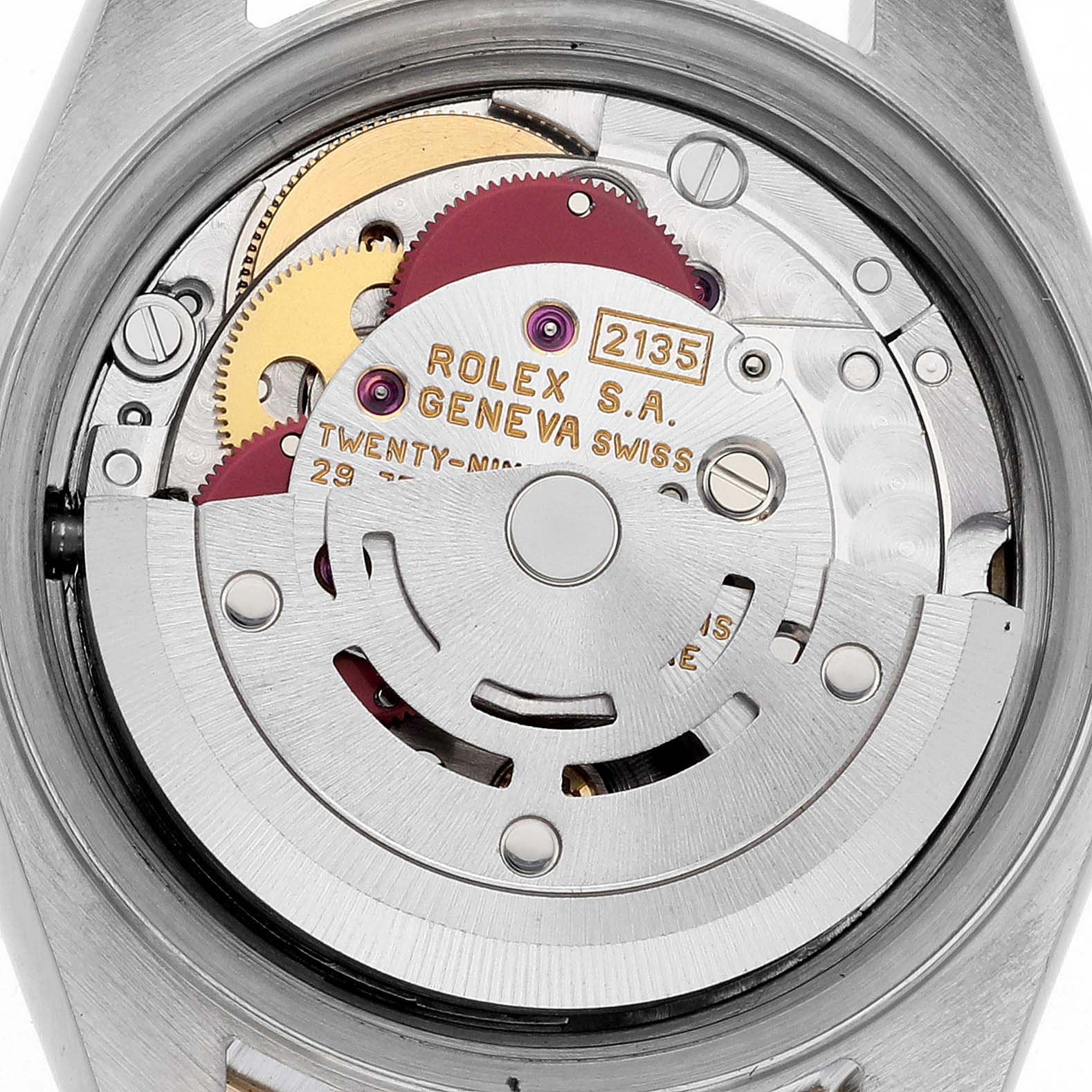 The image shows the internal movement mechanism of a Rolex Datejust 69173 Women's Steel and Gold (two tone) White Dial 69173 Women's Steel and Gold (two tone) White Dial watch from a top-down angle.