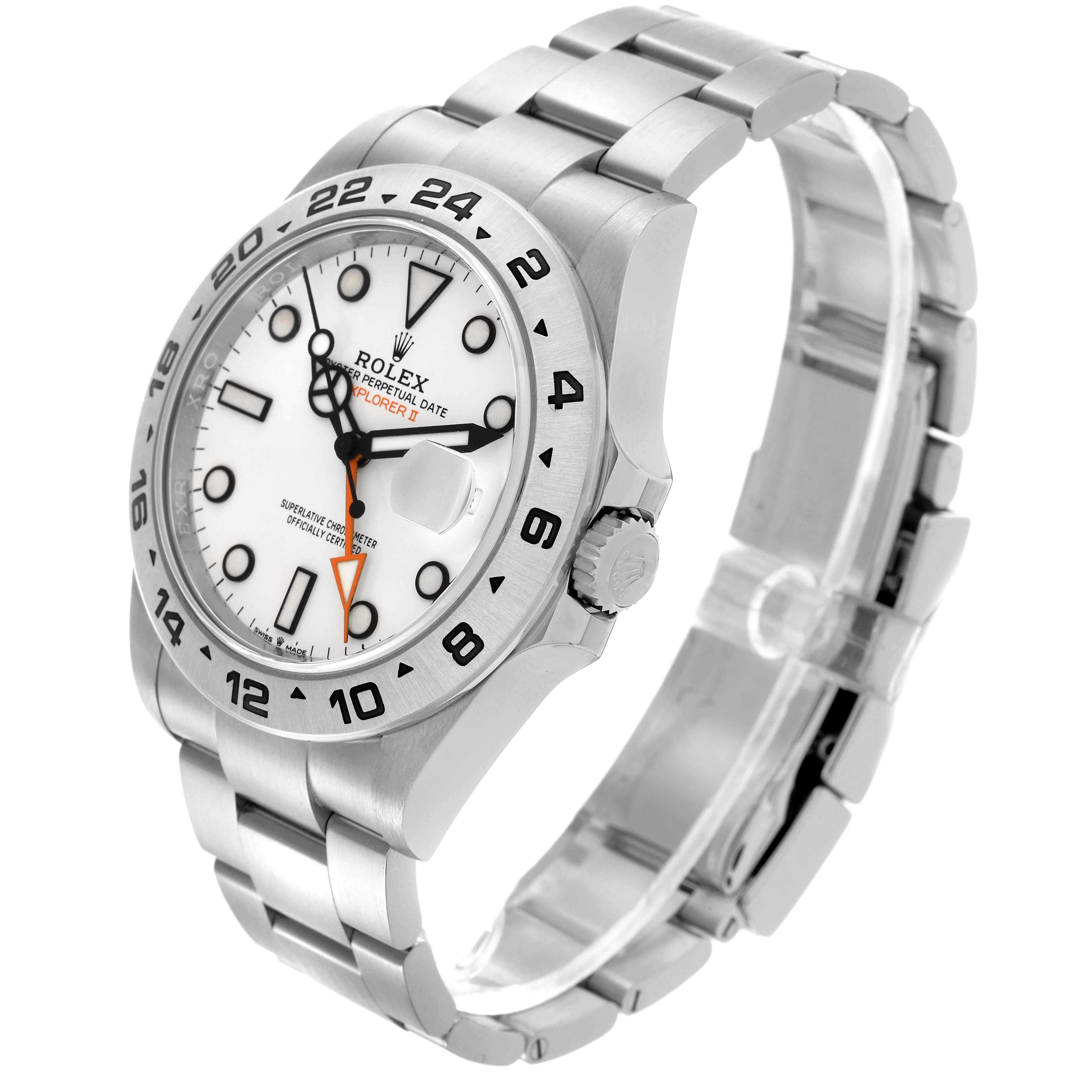 The Rolex Explorer 226570 Men
s Stainless Steel White Dial 226570 Men
s Stainless Steel White Dial model is shown at a three-quarter angle, highlighting the dial, bezel, crown, and bracelet.