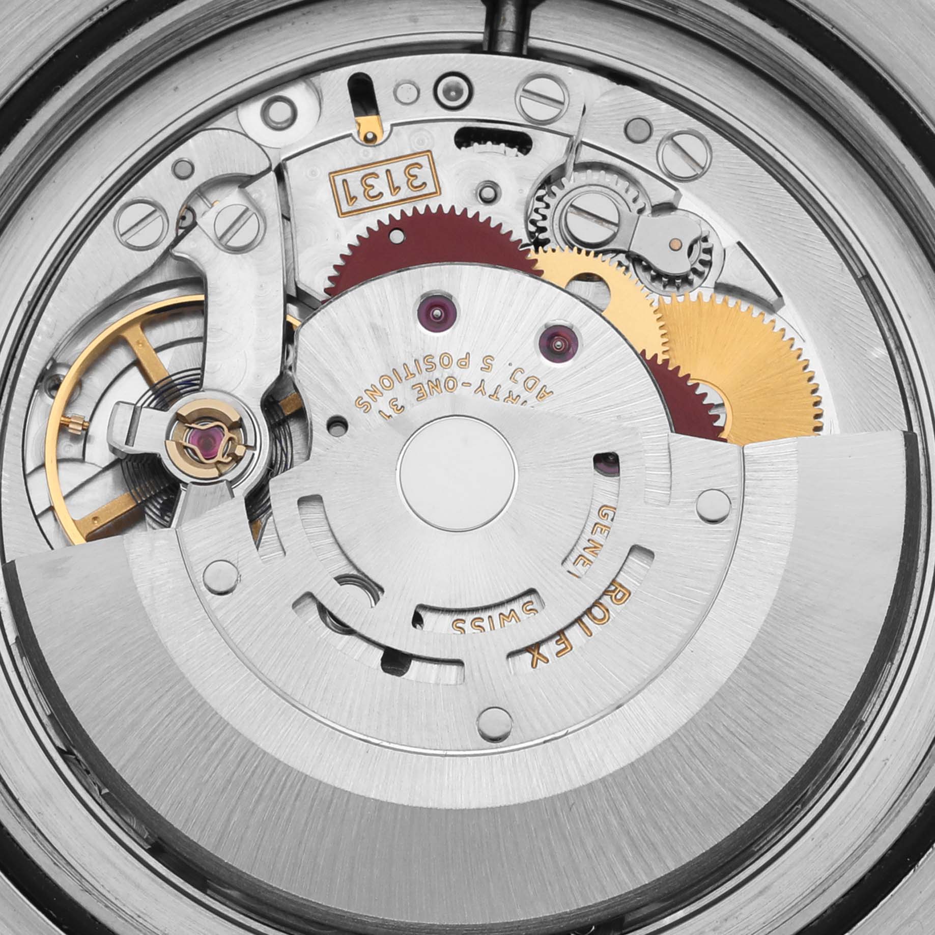 This image shows the internal movement of the Rolex Milgauss 116400GV Men's Stainless Steel Black Dial 116400GV Men's Stainless Steel Black Dial watch, highlighting the intricate gears and components.