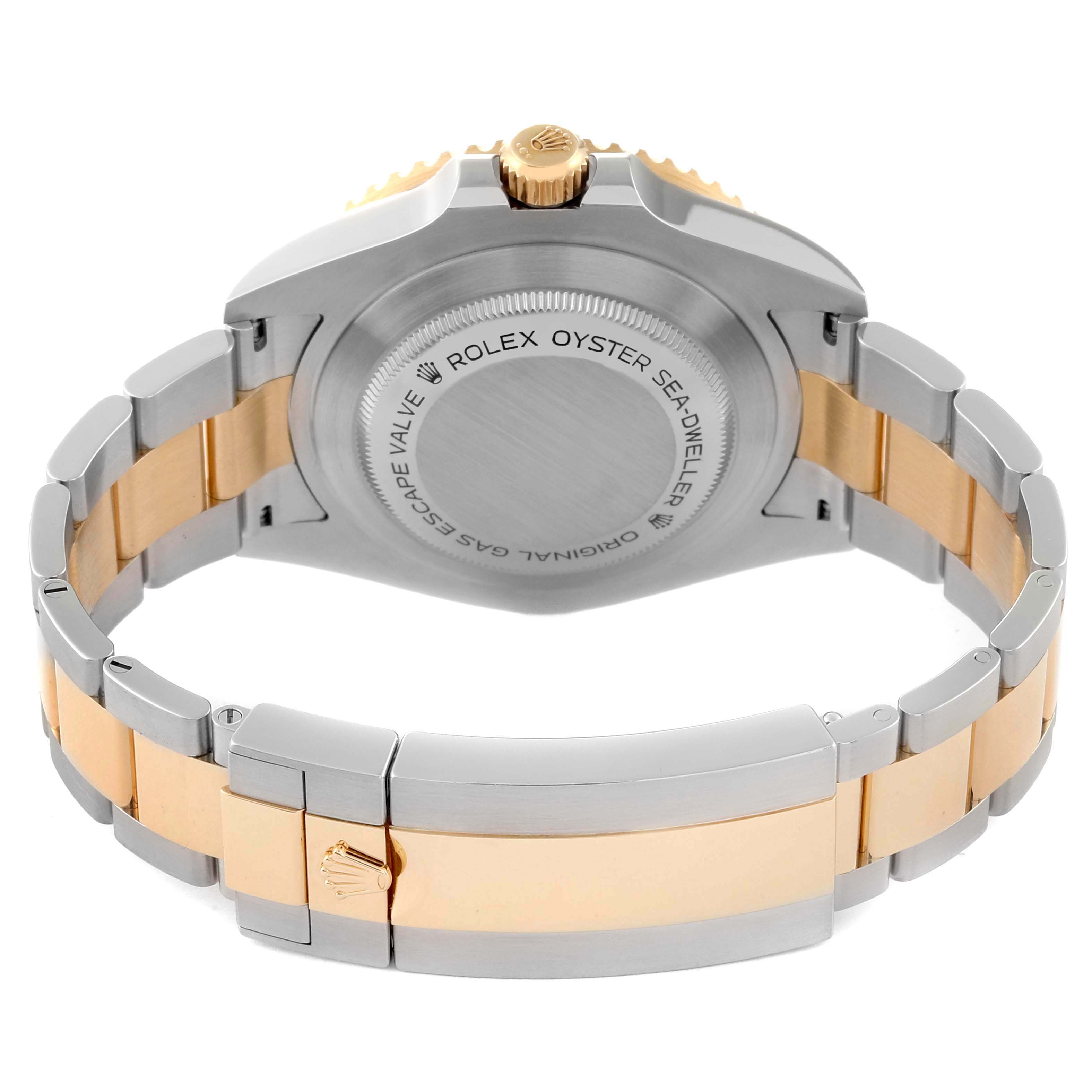 The image shows the back case and bracelet of a Rolex Sea-Dweller 126603 Men
s Steel and Gold (two tone) Black Dial 126603 Men
s Steel and Gold (two tone) Black Dial model watch from a rear angle.