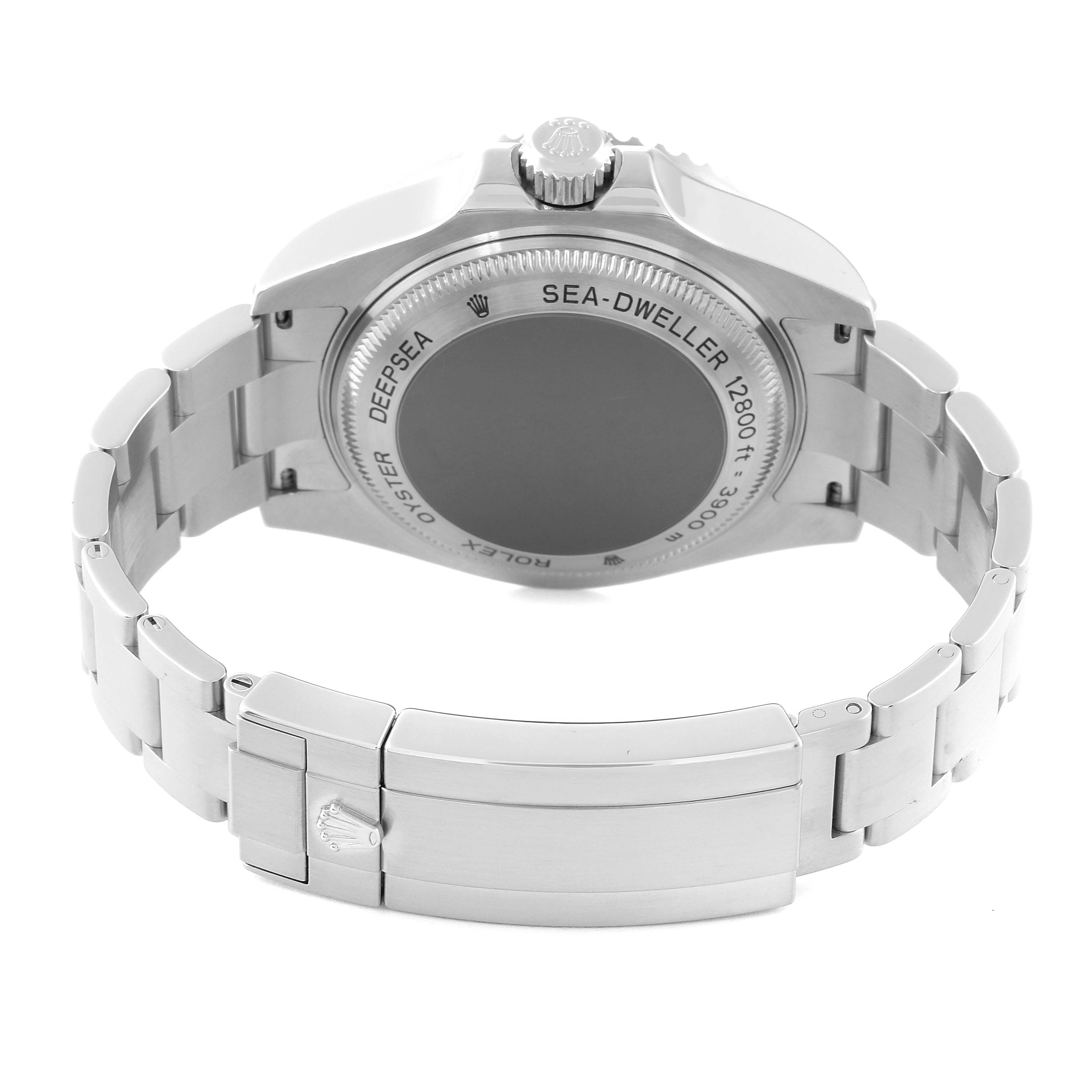 This image shows the back side and clasp of the Rolex Sea-Dweller 116660 Men
s Stainless Steel Black Dial 116660 Men
s Stainless Steel Black Dial watch.