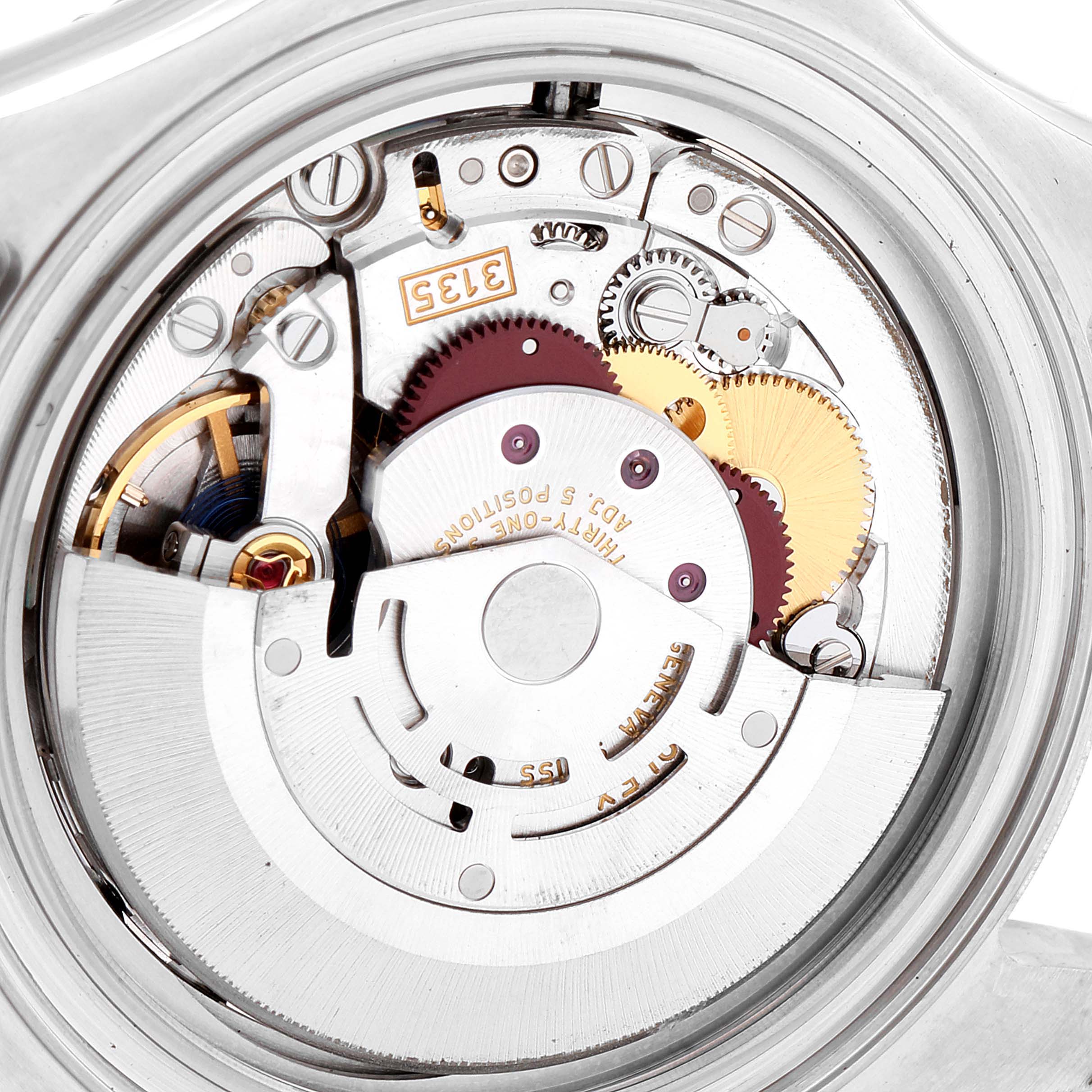 The image shows the movement and inner mechanisms of a Rolex Yacht-Master 116622 Men
s Stainless Steel Blue Dial 116622 Men
s Stainless Steel Blue Dial watch from the back.