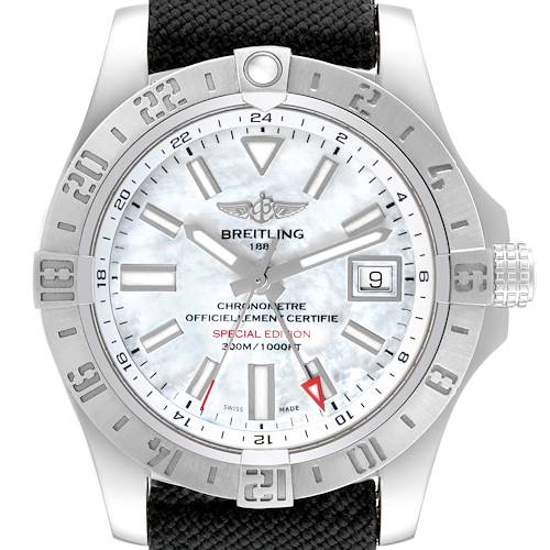 Photo of Breitling Avenger II GMT Blue MOP Dial Steel Mens Watch A32390 Box Card