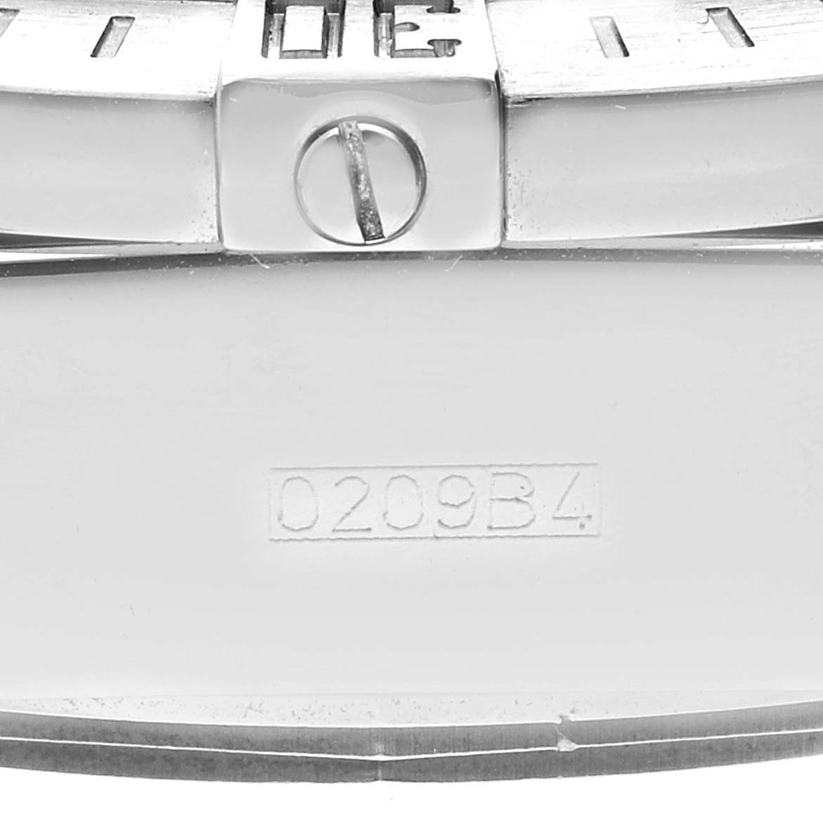 This image shows the clasp and part of the bracelet for a Breitling Chronomat A13356 Men
s Stainless Steel Blue Dial A13356 Men
s Stainless Steel Blue Dial watch.