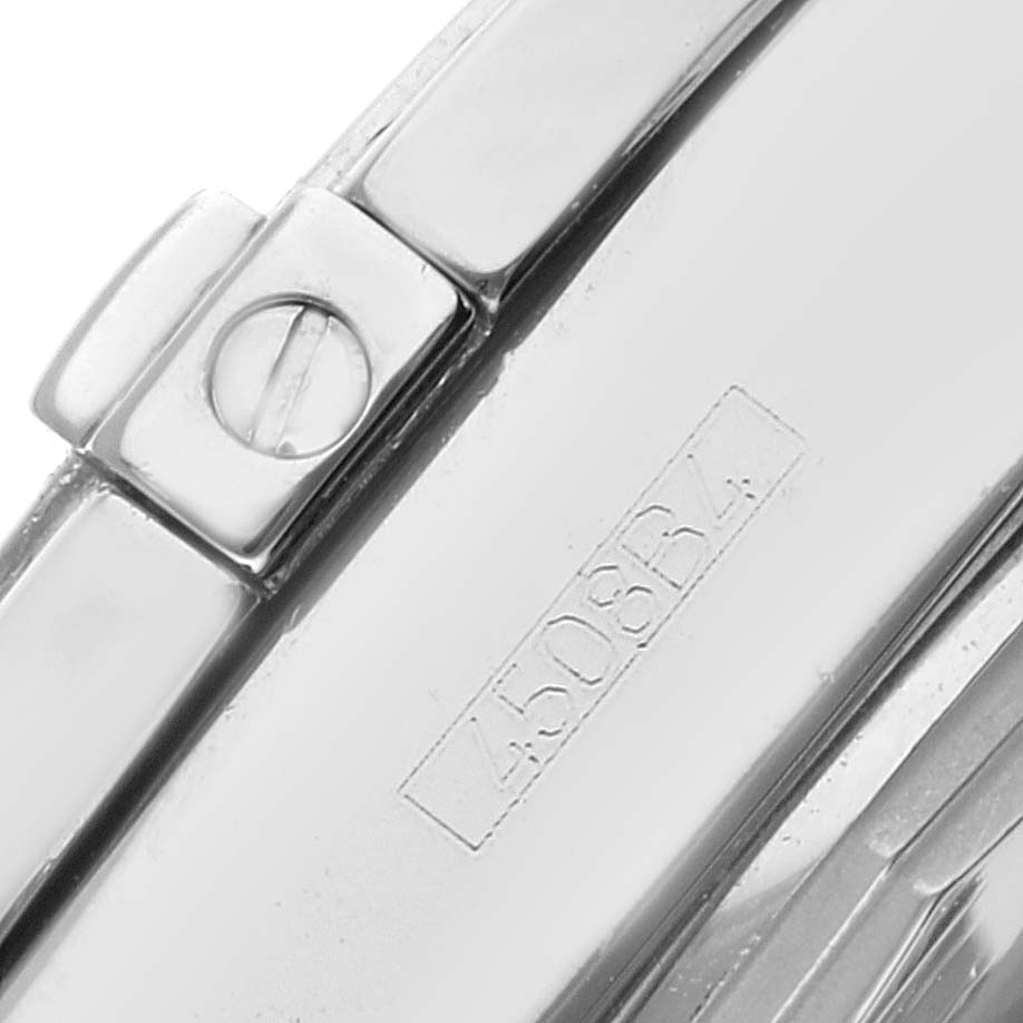 This image shows a close-up of the bracelet clasp with a screw and engraving on the Breitling A71356 Women's Stainless Steel Mother of Pearl Dial A71356 Women's Stainless Steel Mother of Pearl Dial Cockpit Mother of Pearl Diamond Steel Ladies Watch A71356.