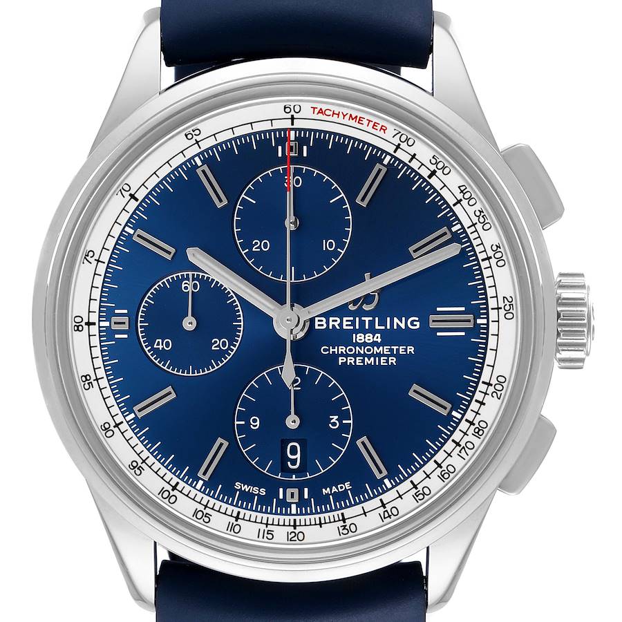 Breitling Premier 42mm Steel Blue Dial Chronograph Mens Watch A13315 Card SwissWatchExpo