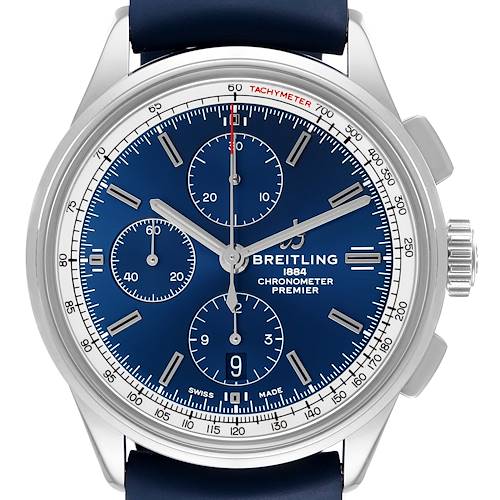 Photo of Breitling Premier 42mm Steel Blue Dial Chronograph Mens Watch A13315 Card