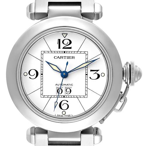Photo of Cartier Pasha C Big Date Midsize Steel White Dial Mens Watch W31055M7 Box Papers