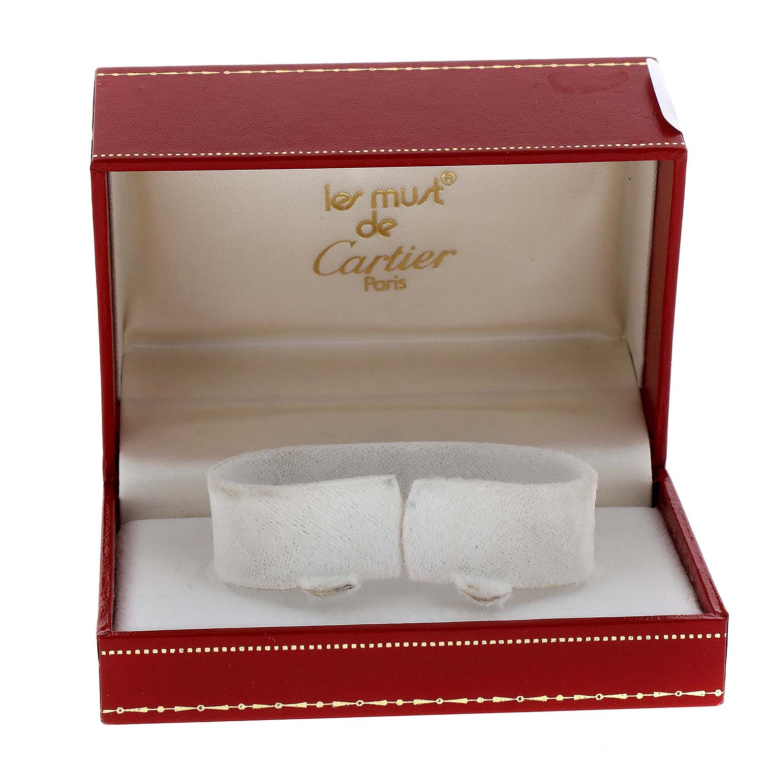 The image shows a Cartier Tank Classic Women's Yellow Gold White Dial Women's Yellow Gold White Dial watch box, open, without the watch inside.