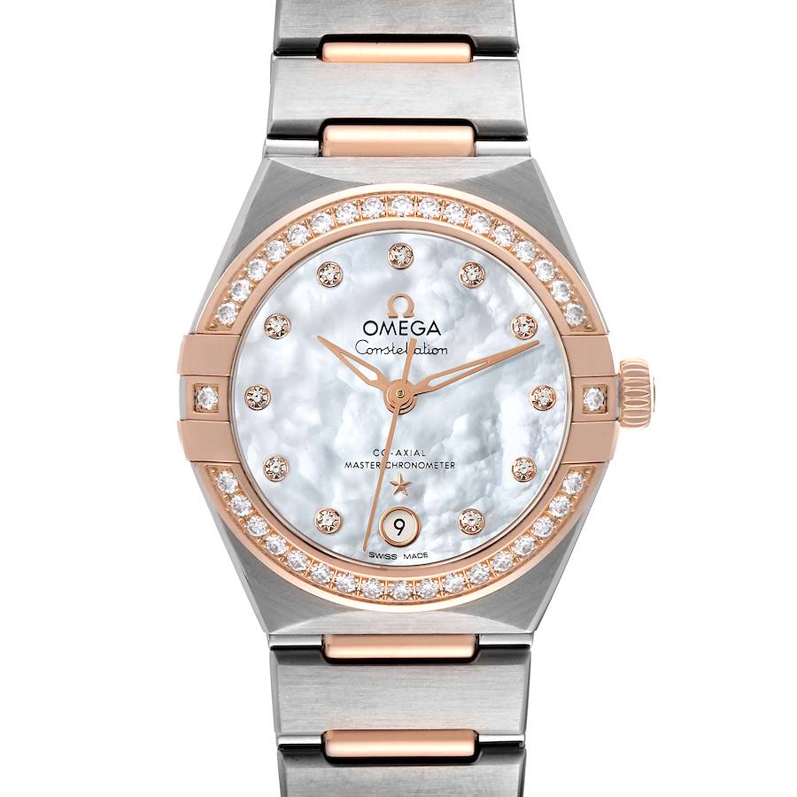 Omega Constellation Steel Rose Gold Diamond Ladies Watch 131.25.29.20.55.001 Box Card SwissWatchExpo