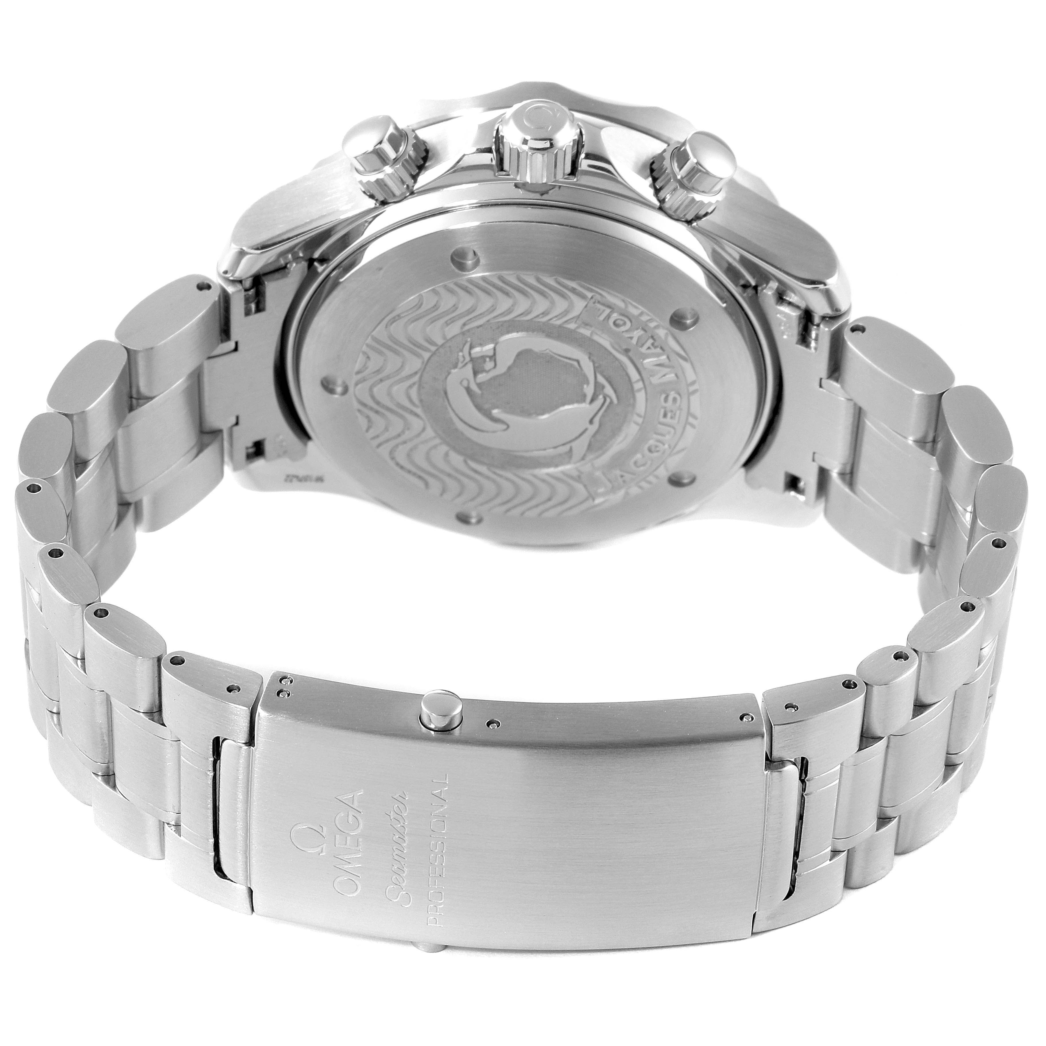 The image shows the back case and bracelet of an Omega Seamaster 2595.30.00 Men's Stainless Steel Silver Dial 2595.30.00 Men's Stainless Steel Silver Dial watch from a rear angle.