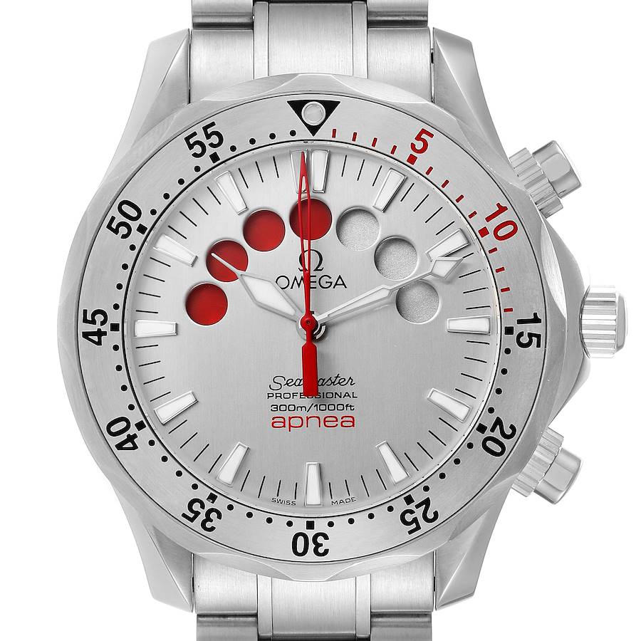 Omega Seamaster Apnea Jacques Mayol Silver Dial Mens Watch 2595.30.00 SwissWatchExpo