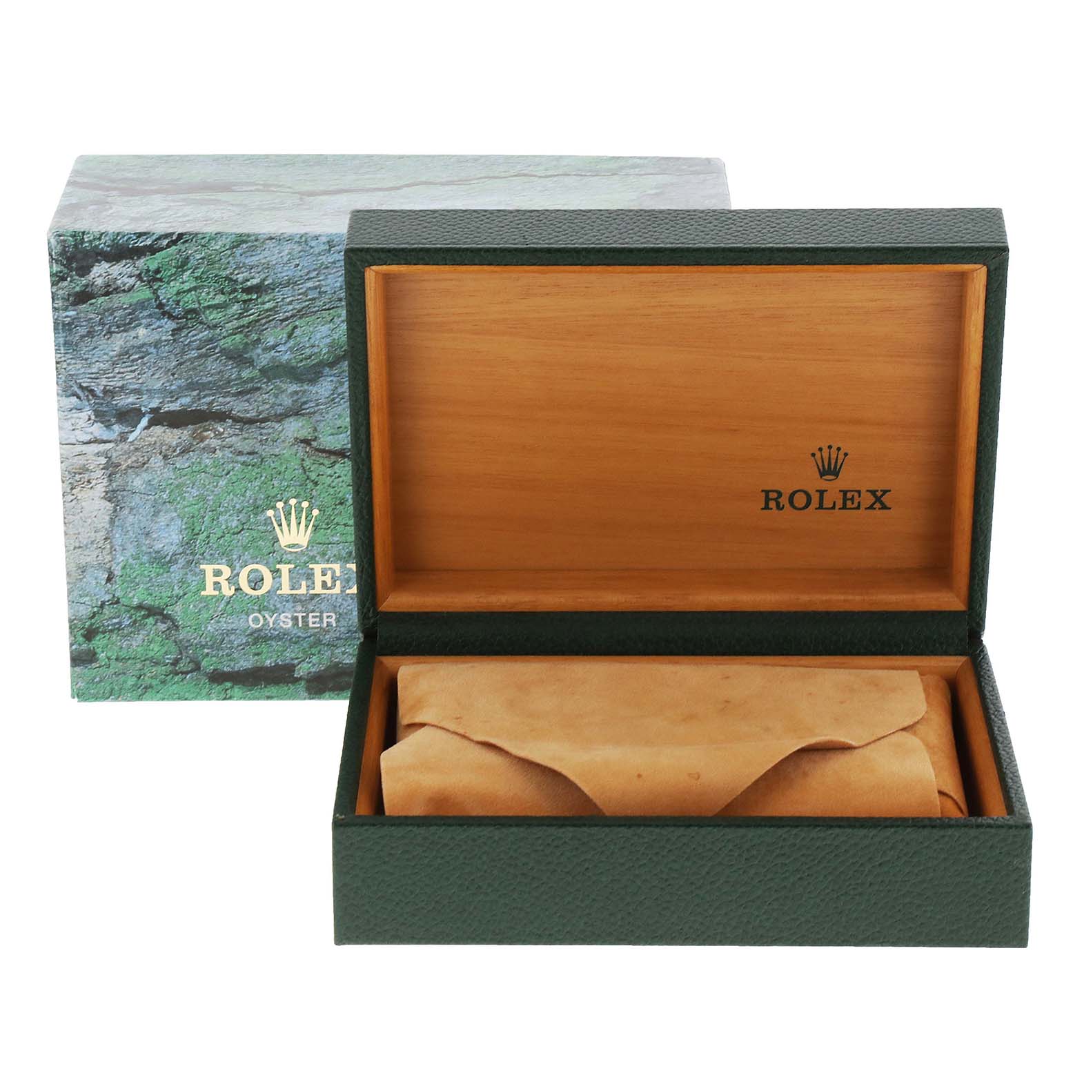 The image shows an open Rolex box with a Rolex Air-King 14000 Men's Stainless Steel Blue Dial 14000 Men's Stainless Steel Blue Dial watch in a protective pouch inside.
