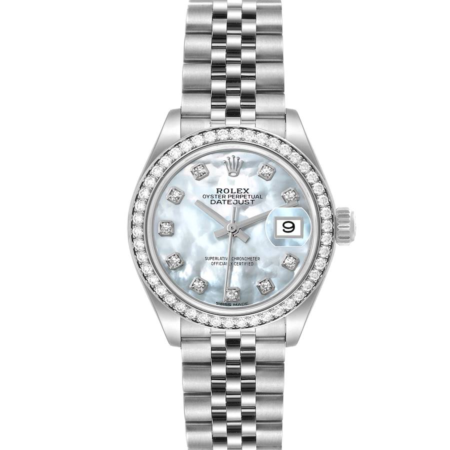 Rolex Datejust 28 Steel White Gold Mother Of Pearl Diamond Ladies Watch 279384 Box Card SwissWatchExpo
