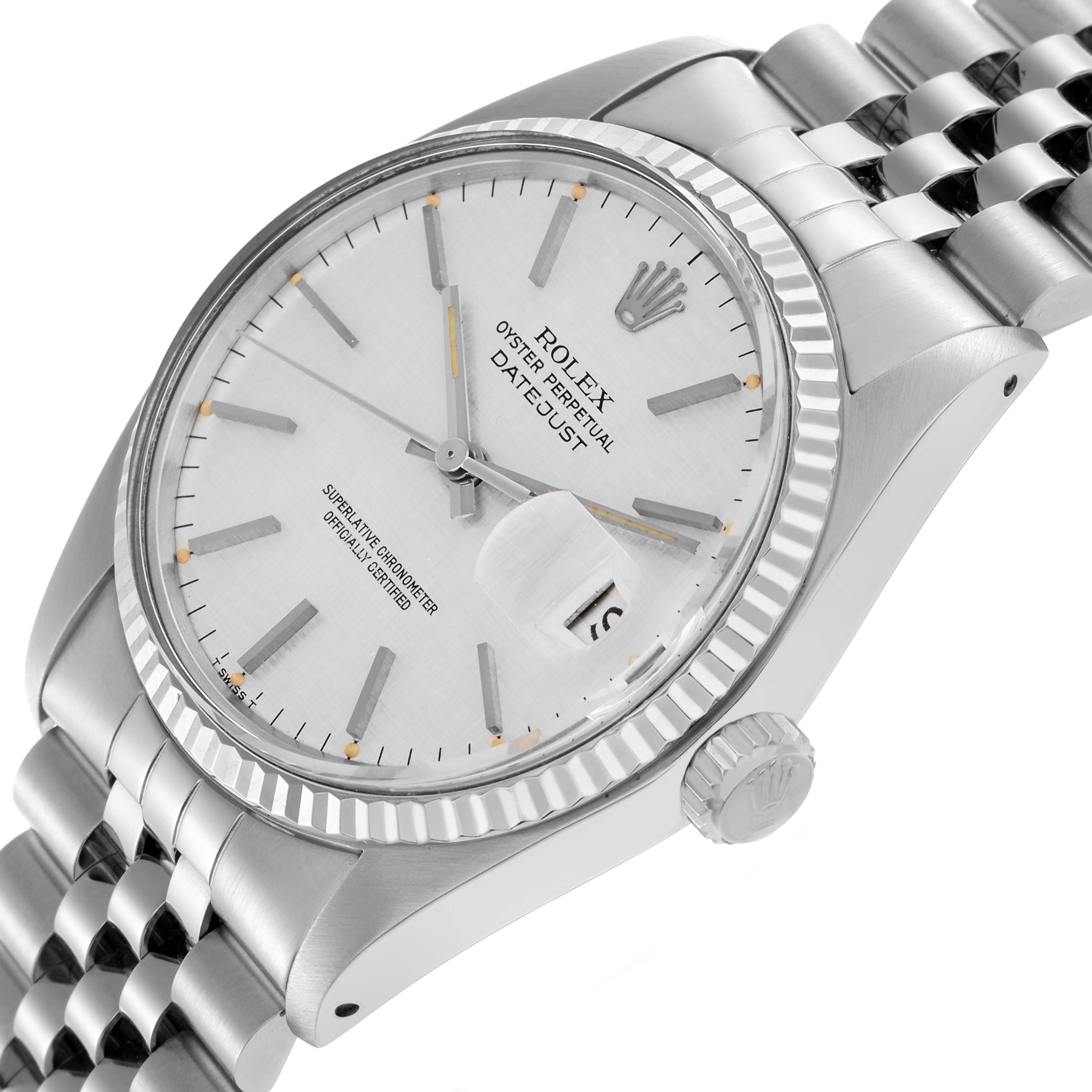 The Rolex Datejust 68084 Men
s Stainless Steel Silver Dial 68084 Men
s Stainless Steel Silver Dial watch is shown at a three-quarter angle, displaying the dial, bezel, crown, and part of the bracelet.