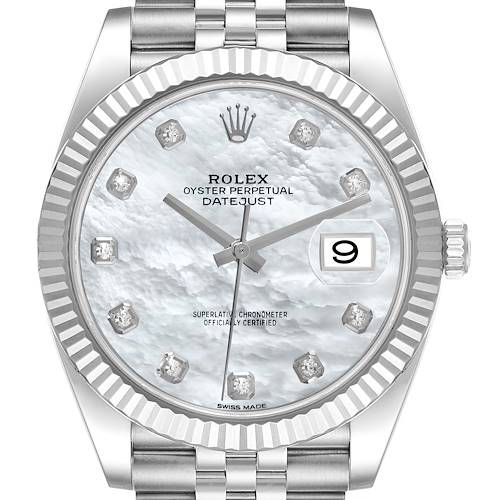 Photo of Rolex Datejust 41 Steel White Gold MOP Diamond Dial Mens Watch 126334 Box Card