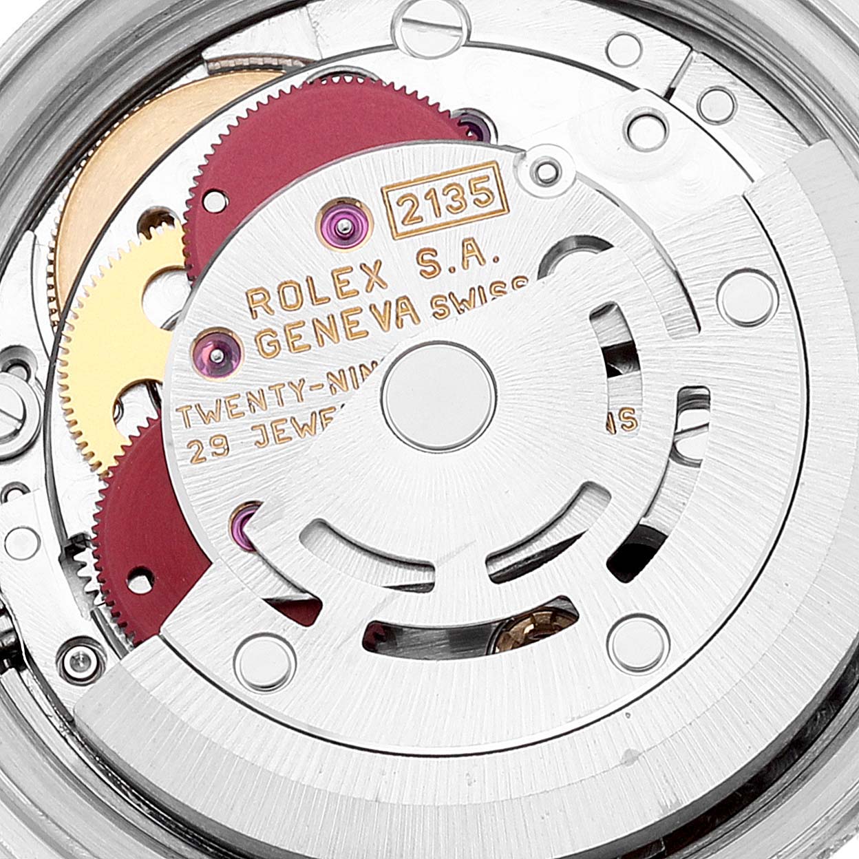 The image shows a close-up of the movement mechanism of a Rolex Datejust 69173 Women's Steel and Gold (two tone) Champagne Dial 69173 Women's Steel and Gold (two tone) Champagne Dial watch.