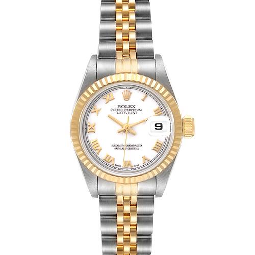 Photo of Rolex Datejust Steel Yellow Gold White Roman Dial Ladies Watch 69173 Box Papers