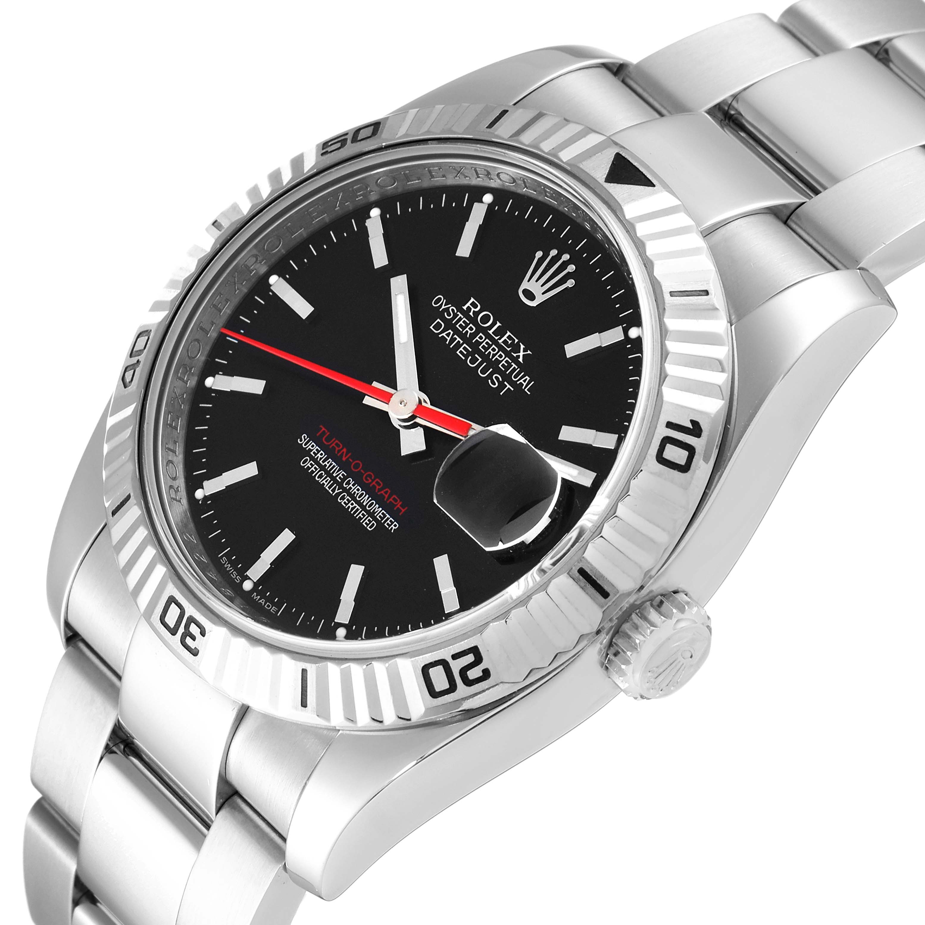 The image shows a close-up side and front angle of a Rolex Turn-o-Graph 116264 Men's Stainless Steel Black Dial 116264 Men's Stainless Steel Black Dial watch, highlighting the bezel, dial, and bracelet.