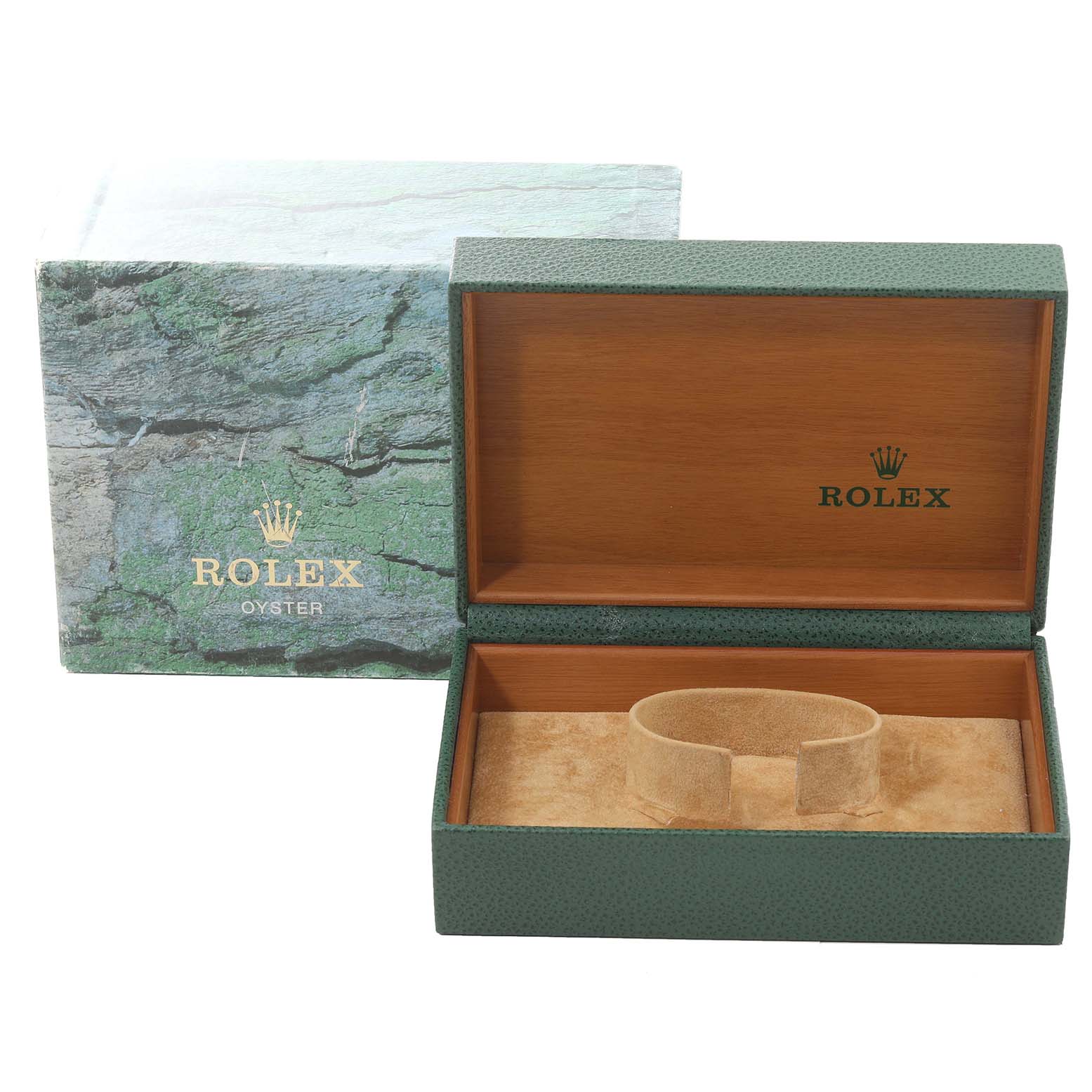 The image shows an open Rolex Turn-o-Graph 16264 Men's Stainless Steel White Dial 16264 Men's Stainless Steel White Dial watch box and its exterior packaging.