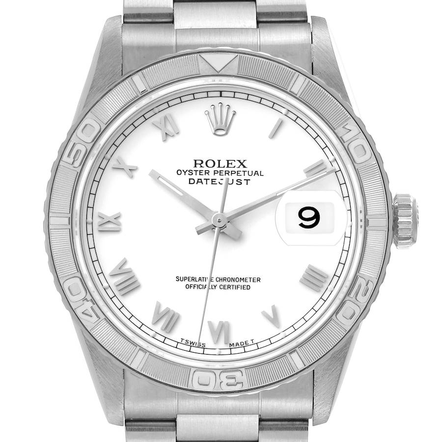 Rolex Datejust Turnograph Steel White Gold White Roman Dial Mens Watch 16264 SwissWatchExpo