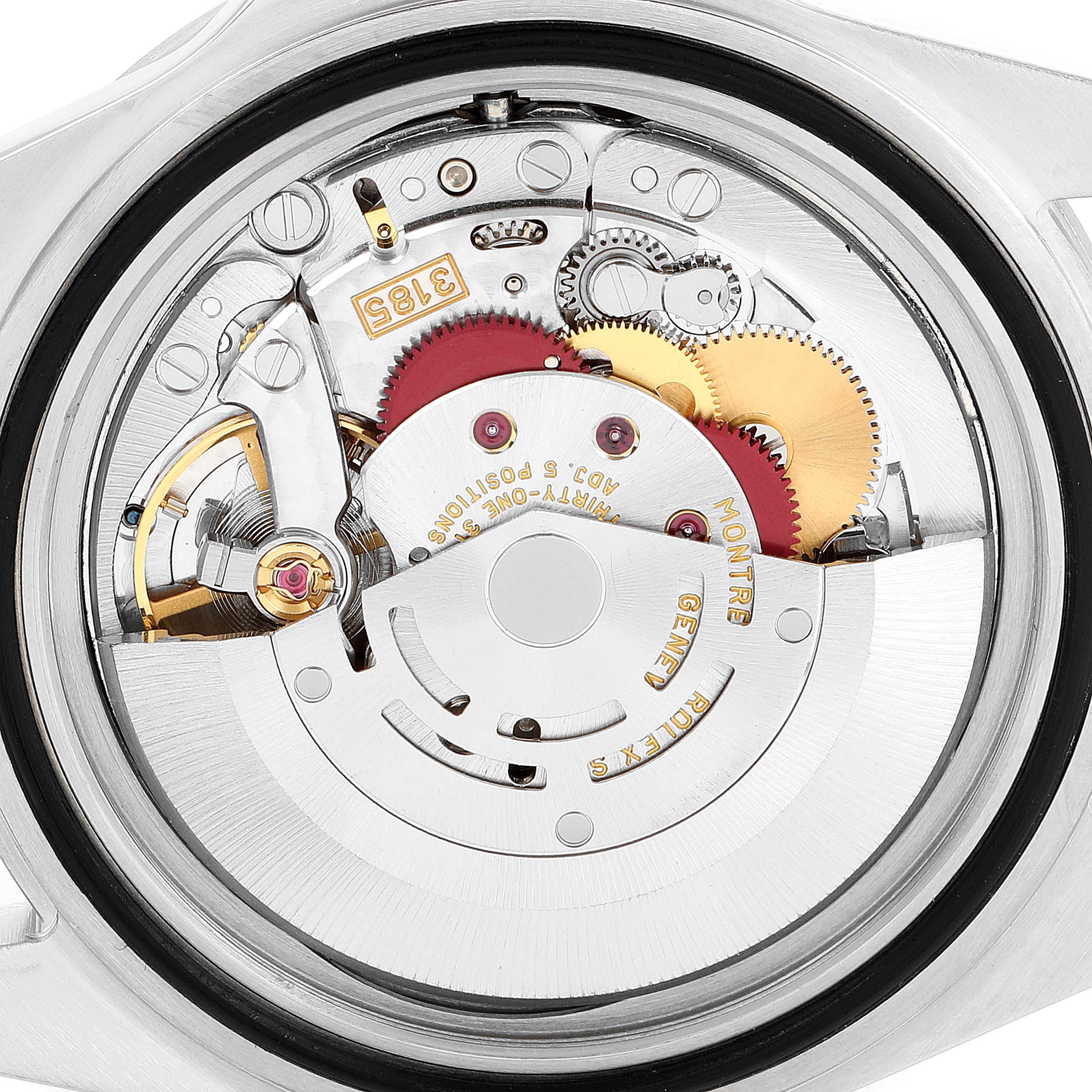 This image shows the Rolex Explorer 16570 Men's Stainless Steel White Dial 16570 Men's Stainless Steel White Dial watch's movement and internal mechanisms from a back view.