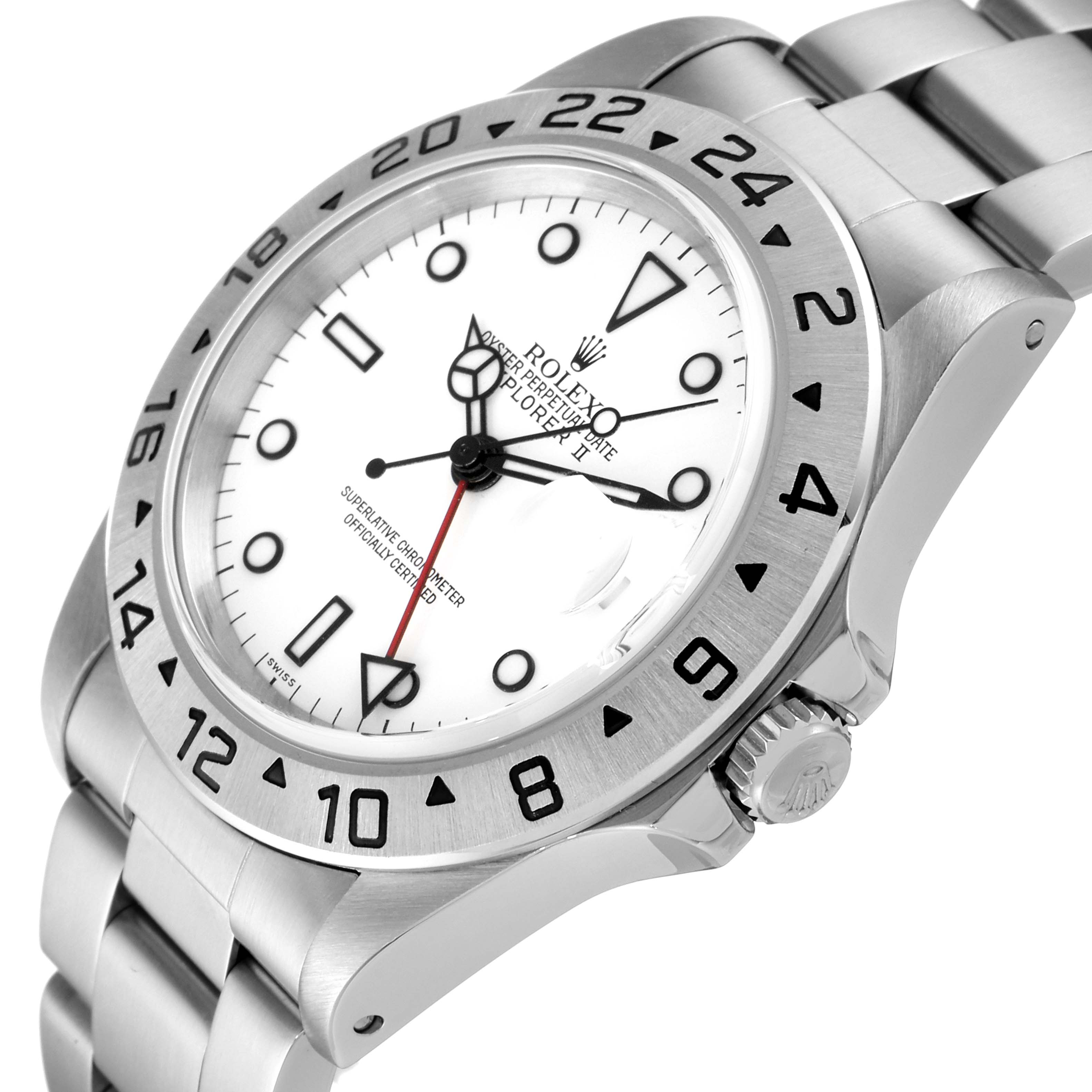 This image shows a side-angle view of the Rolex Explorer 16570 Men's Stainless Steel White Dial 16570 Men's Stainless Steel White Dial watch, highlighting the face, bezel, and bracelet.