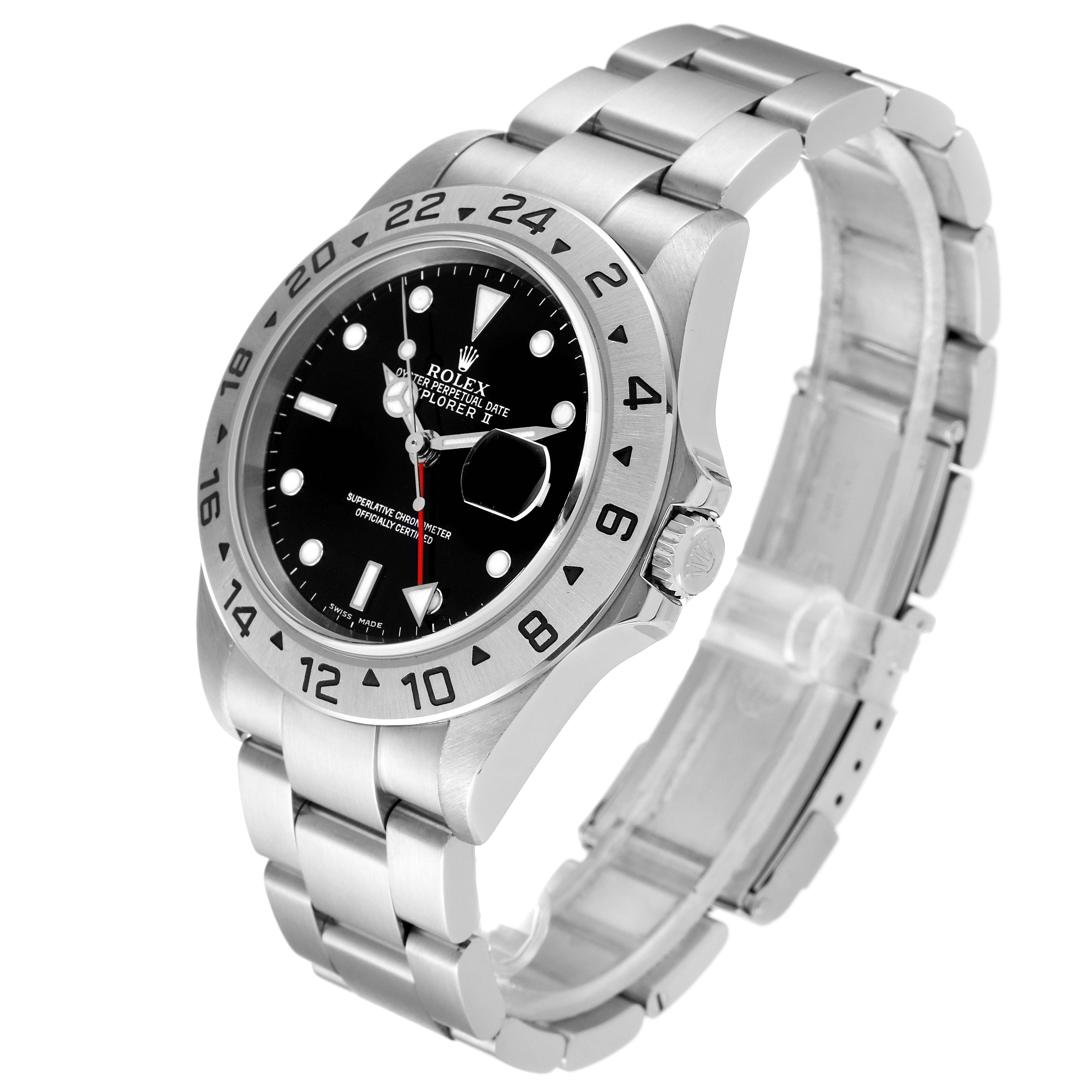 The Rolex Explorer 16570 Men's Stainless Steel Black Dial 16570 Men's Stainless Steel Black Dial watch is shown at a three-quarter angle, highlighting the bezel, dial, crown, and bracelet.