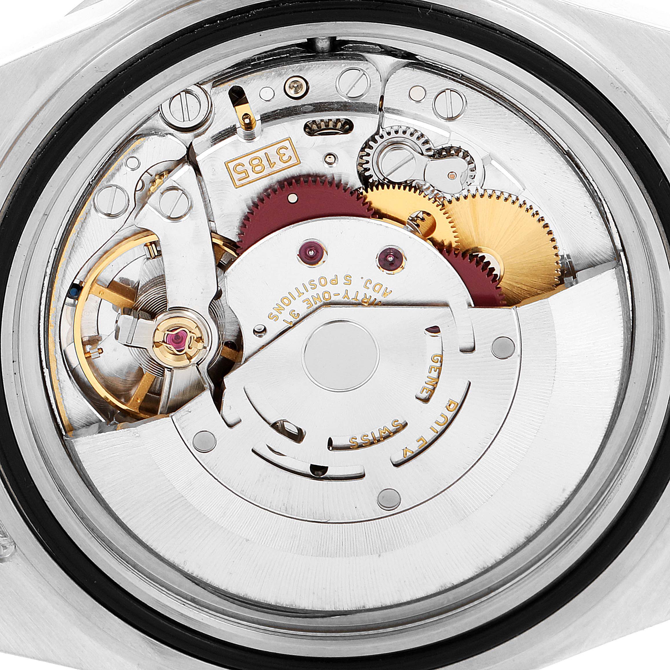 The image shows a close-up of the Rolex Explorer 16570 Men's Stainless Steel Black Dial 16570 Men's Stainless Steel Black Dial's intricate movement mechanism from the back.