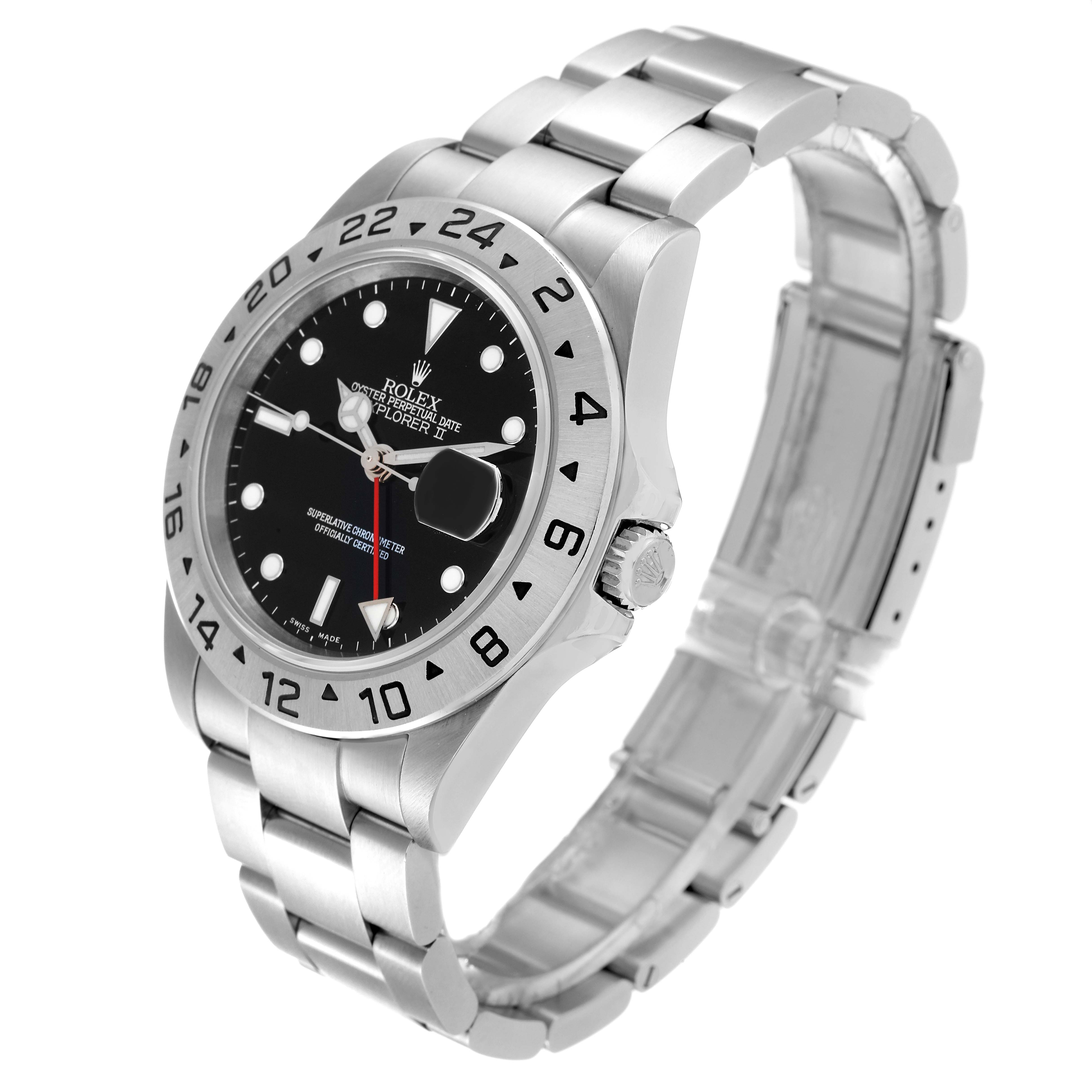 The image shows a Rolex Explorer 16570 Men's Stainless Steel Black Dial 16570 Men's Stainless Steel Black Dial watch from a three-quarter angle highlighting the face, bezel, crown, and bracelet.
