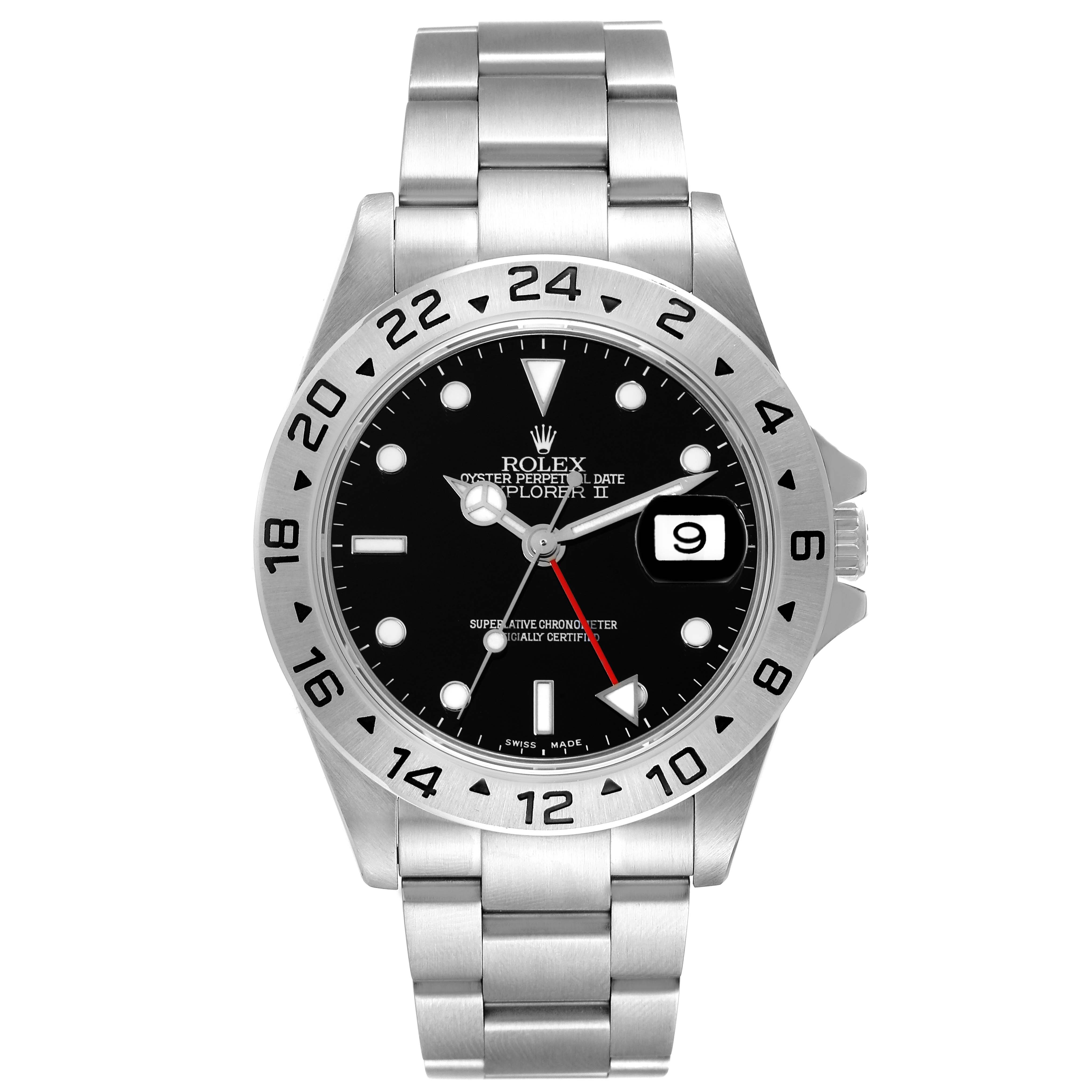 This image shows the front view of a Rolex Explorer 16570 Men's Stainless Steel Black Dial 16570 Men's Stainless Steel Black Dial watch, displaying the dial, bezel, crown, and bracelet.