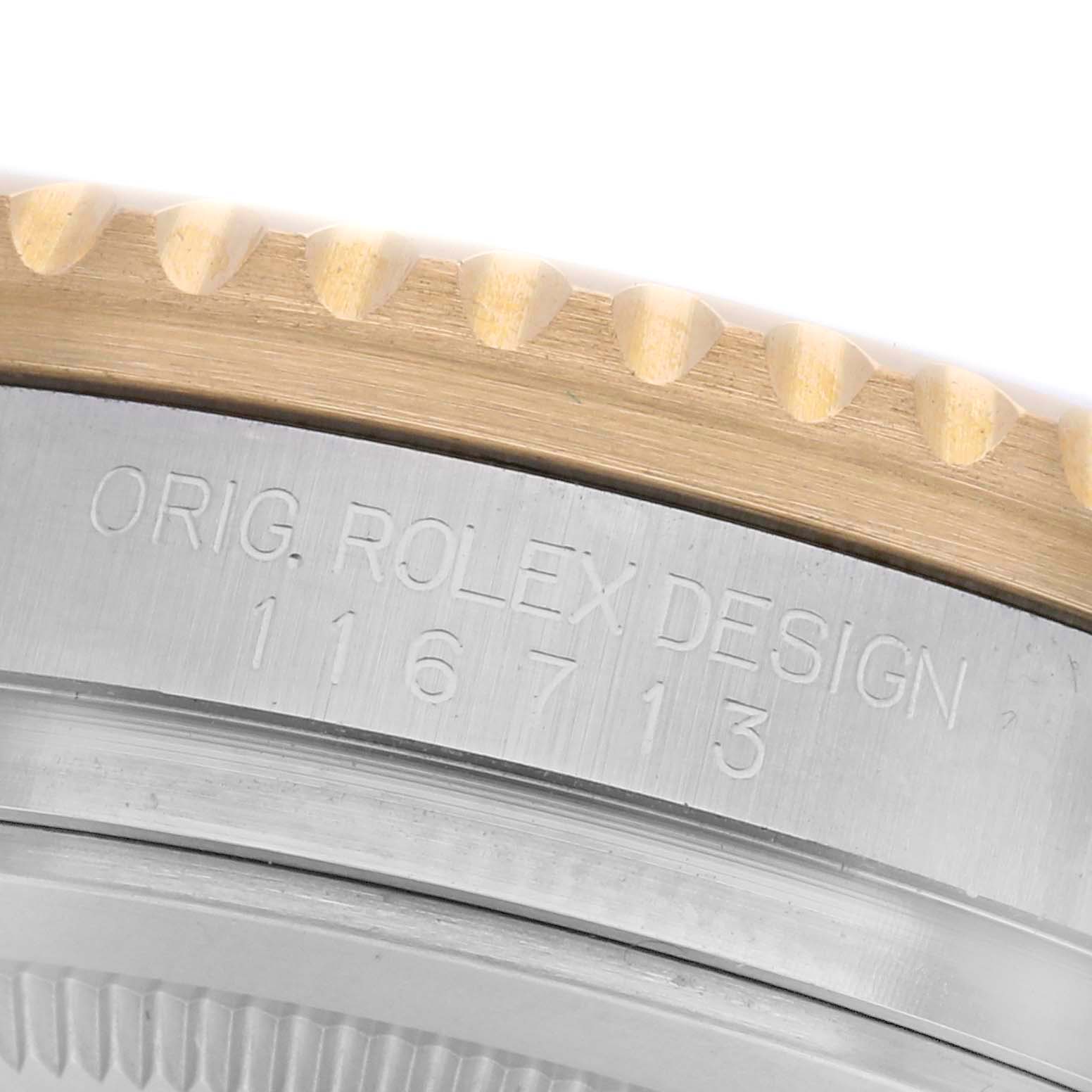 The image shows a close-up of the side of the GMT-Master model by Rolex, featuring the model number and part of the bezel.