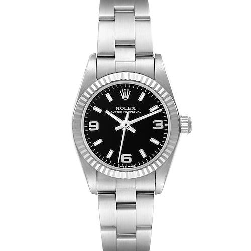Photo of Rolex Oyster Perpetual Black Dial Steel White Gold Ladies Watch 76094