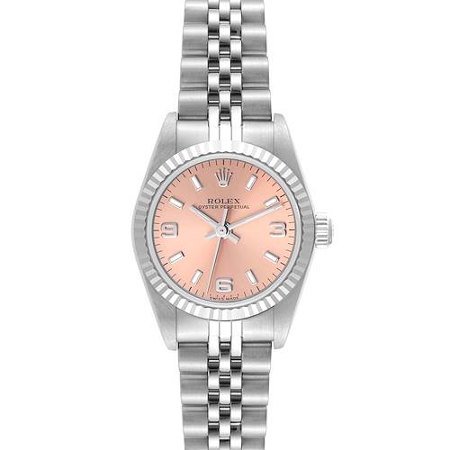 Photo of Rolex Oyster Perpetual Salmon Dial Steel White Gold Ladies Watch 76094 Box Papers
