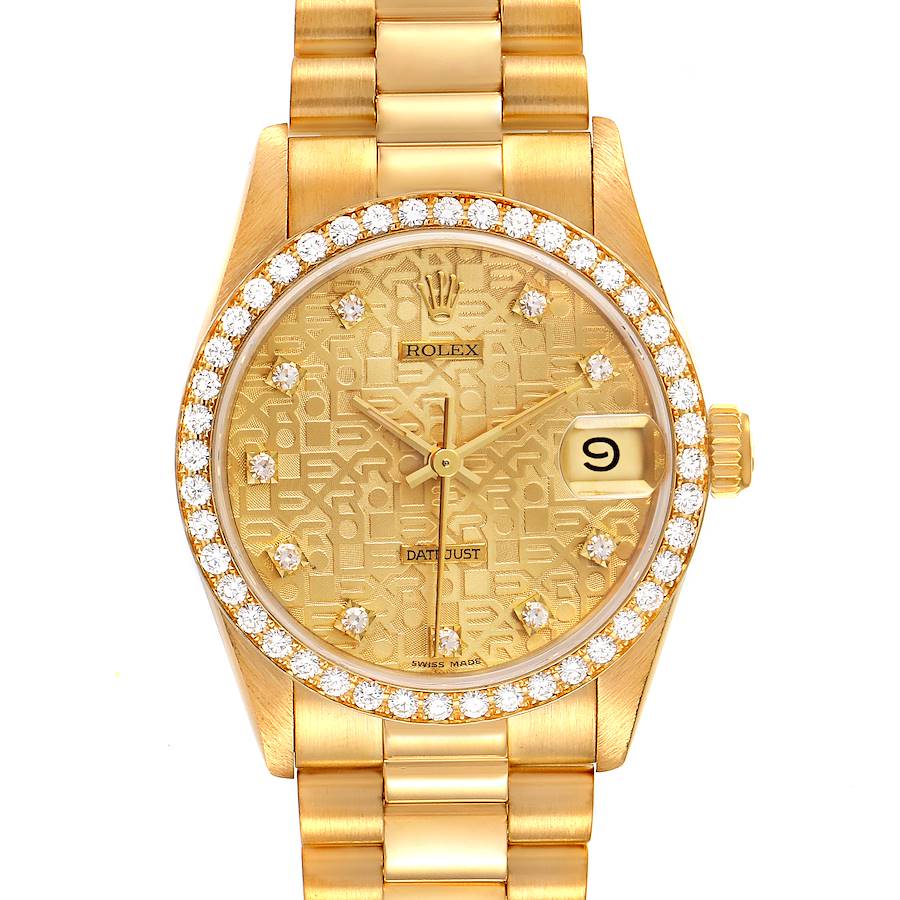 Rolex President Datejust 31 Midsize Yellow Gold Diamond Ladies Watch 68288 SwissWatchExpo
