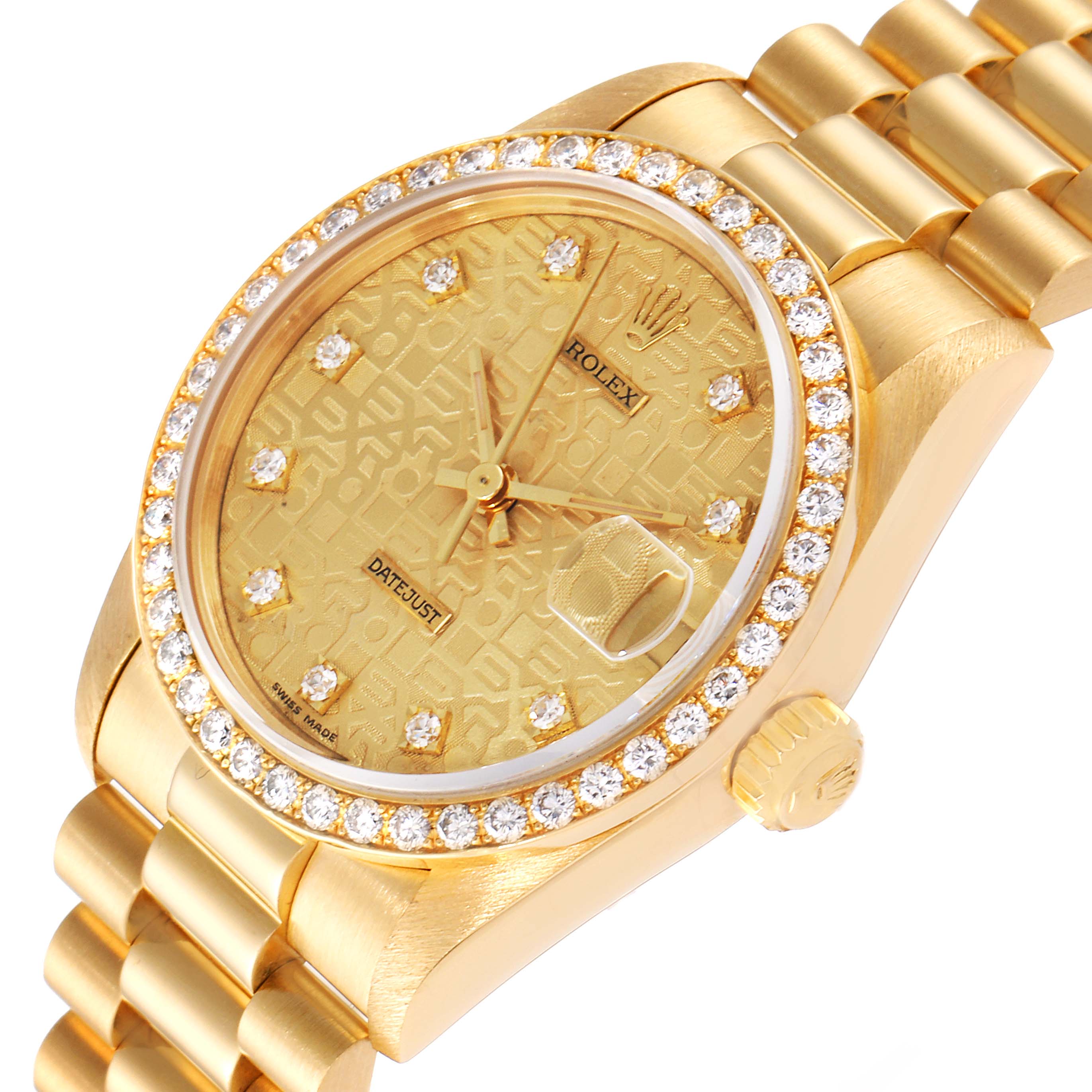 Rolex President Datejust 31 Midsize Yellow Gold Diamond Ladies Watch ...