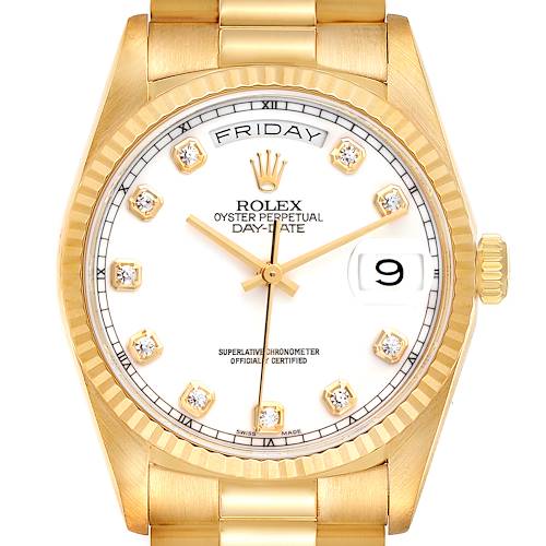 Photo of Rolex President Day-Date 36mm Yellow Gold Diamond Mens Watch 18238 Box Papers