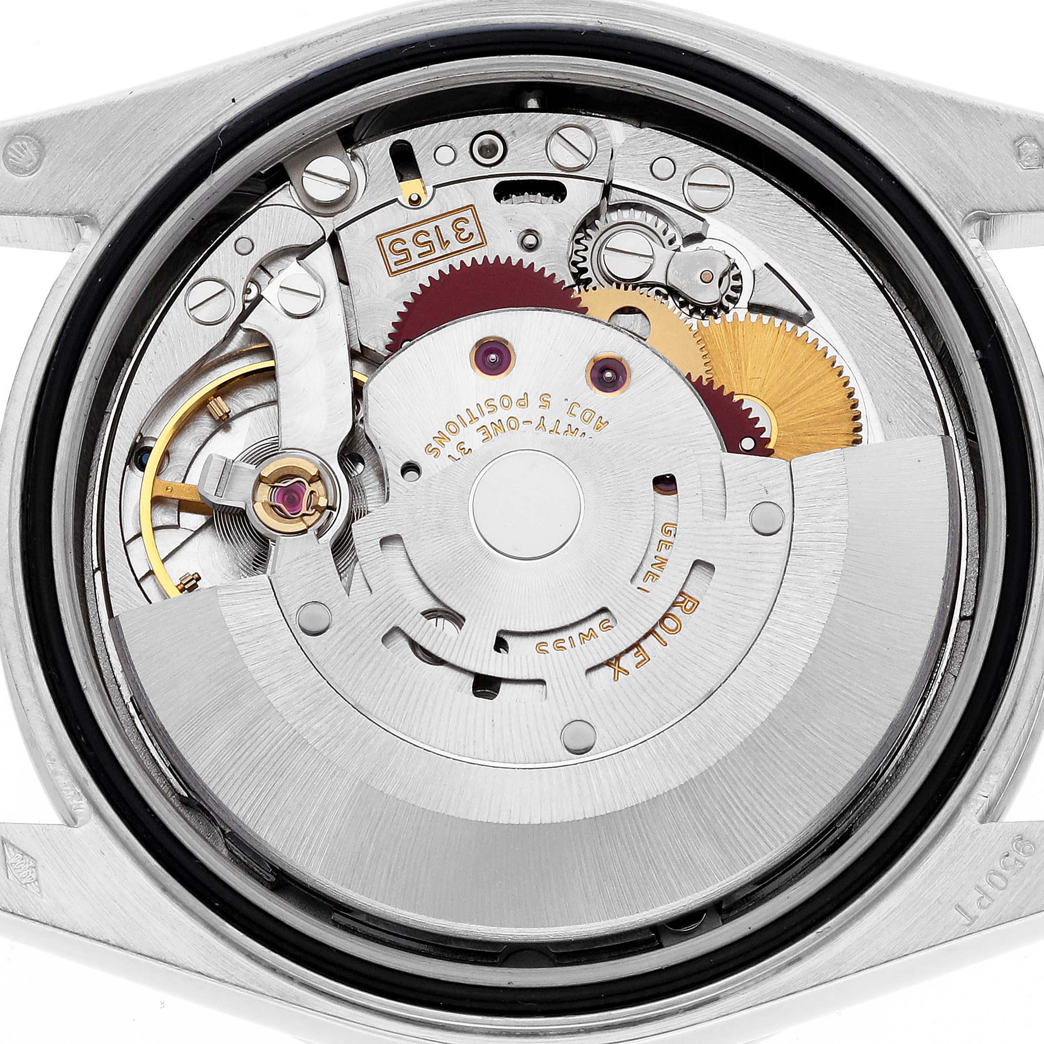 This image shows the internal mechanical movement of a Rolex President 118346 Men's Platinum Silver Dial 118346 Men's Platinum Silver Dial model watch from a top-down angle.