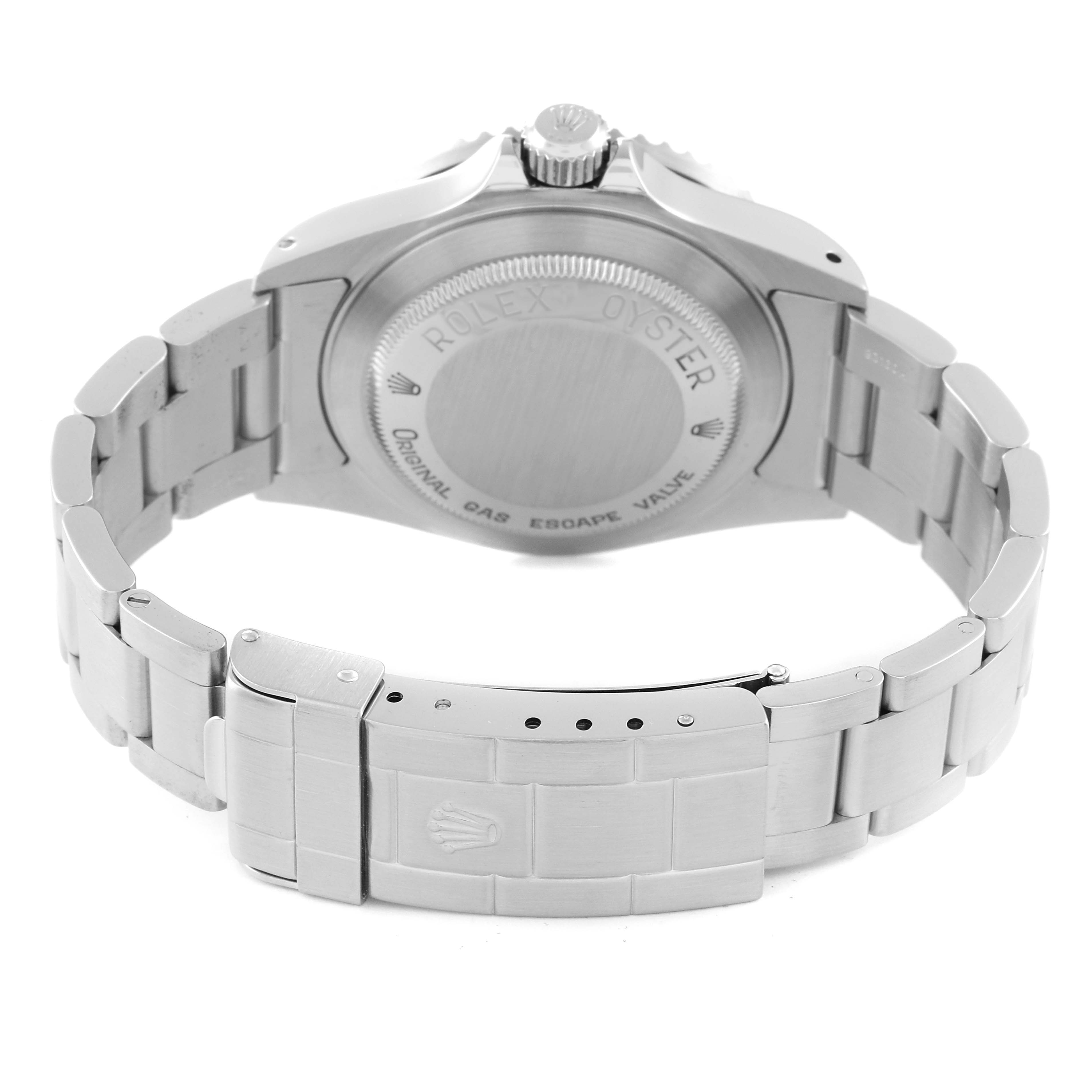 The image shows the back case and bracelet clasp of a Rolex Sea-Dweller 16600 Men
s Stainless Steel Black Dial 16600 Men
s Stainless Steel Black Dial watch.