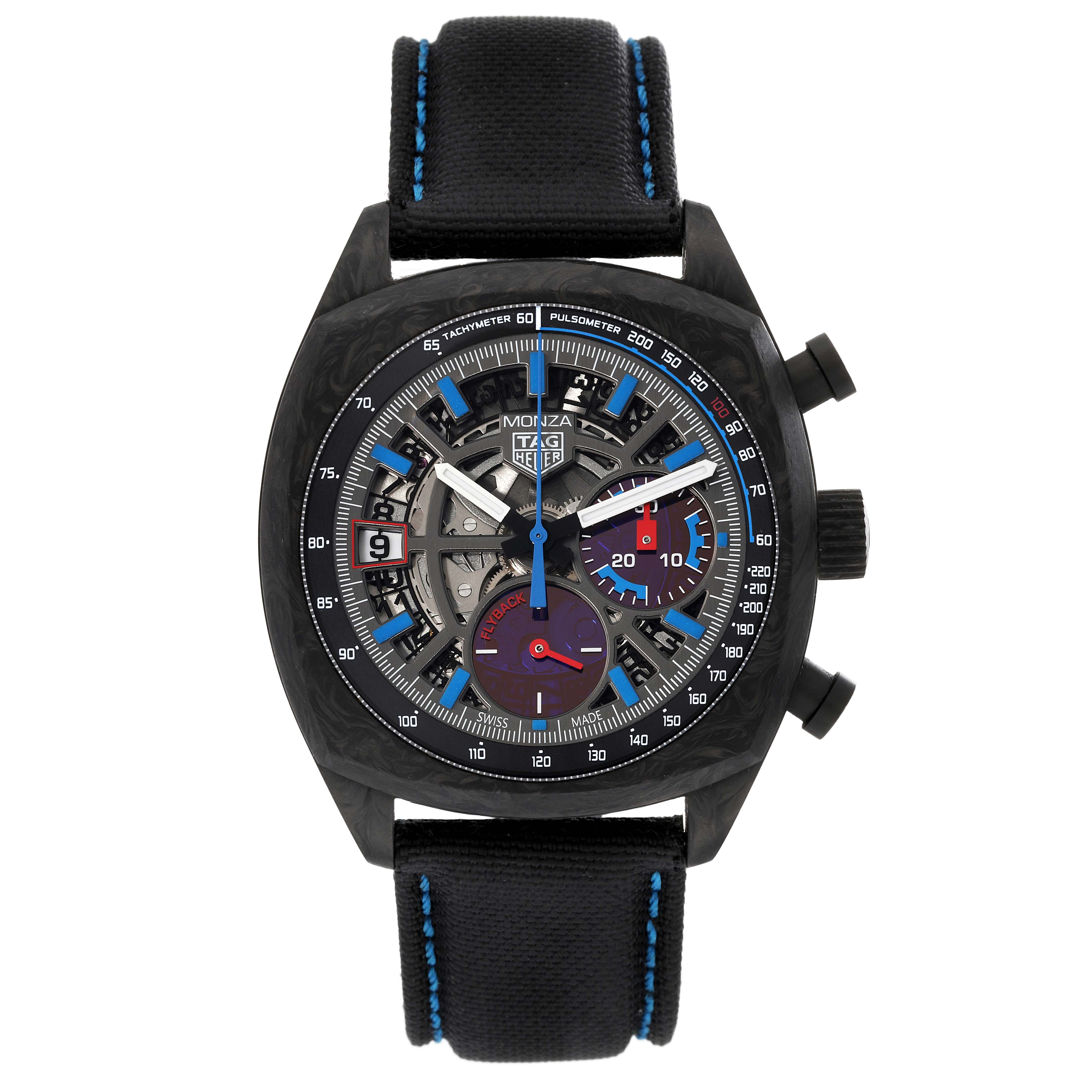 The image shows a front view of the Tag Heuer Monza CR5090.FN6001 Men's Titanium Black Dial CR5090.FN6001 Men's Titanium Black Dial watch featuring its dial and strap.